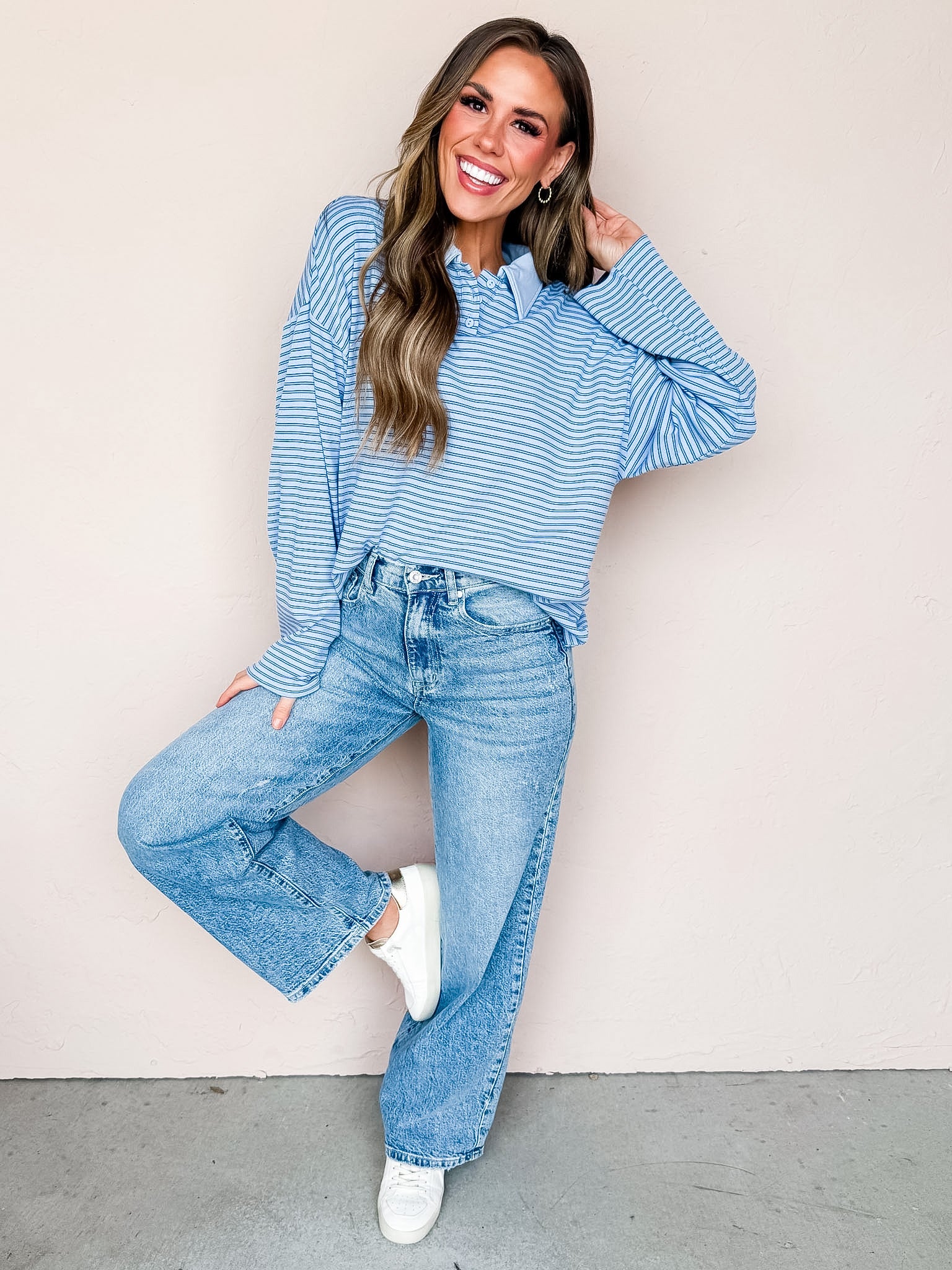 Freya Collared Top-Blue