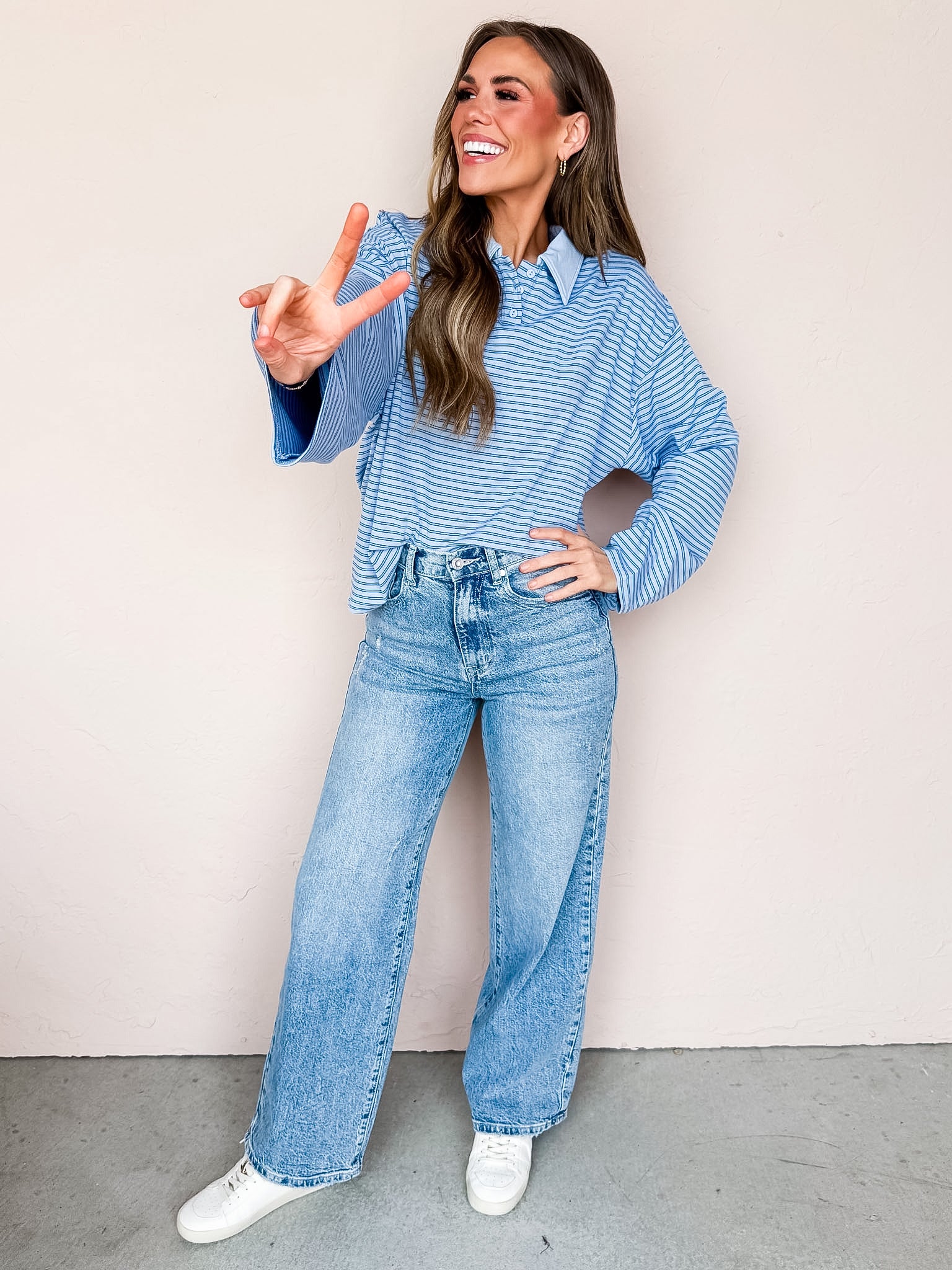 Freya Collared Top-Blue