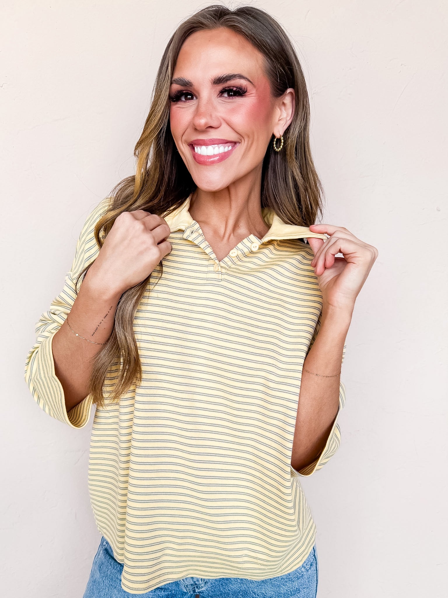 Freya Collared Top-Light Yellow