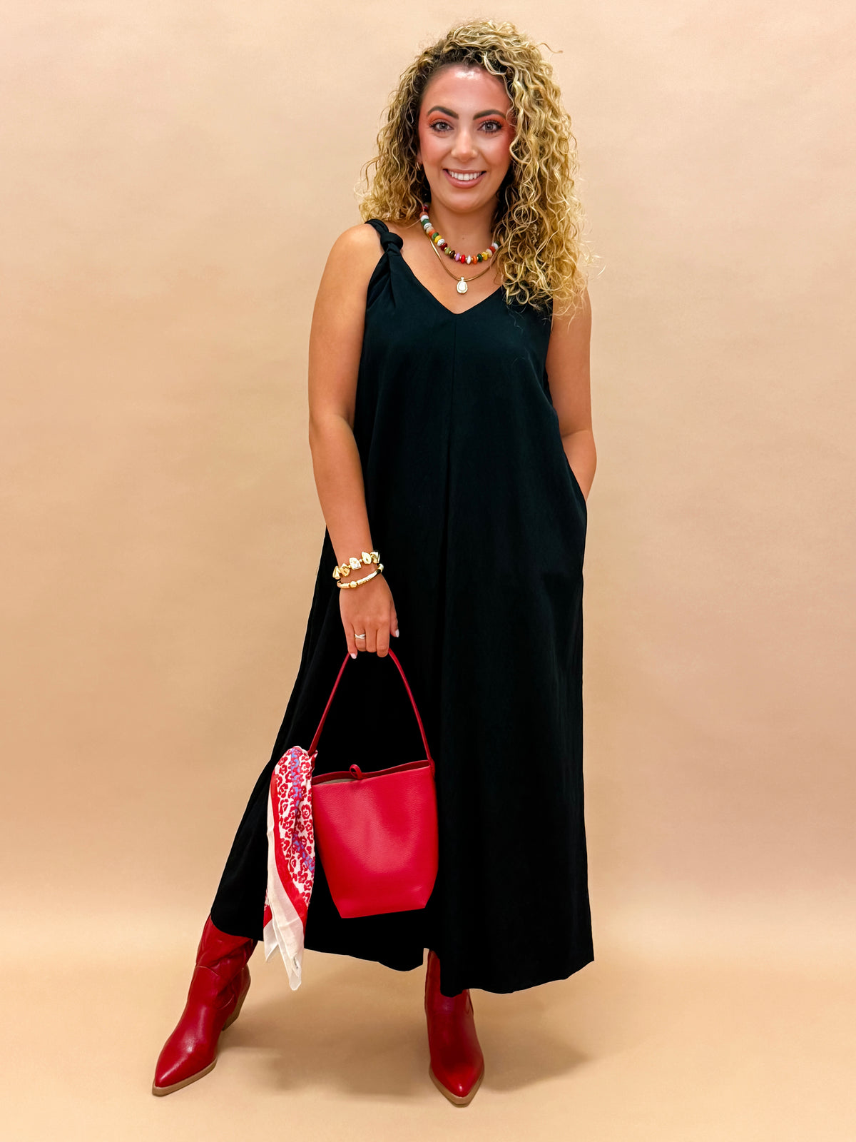 Gabby Shoulder Twisted Dress-Black