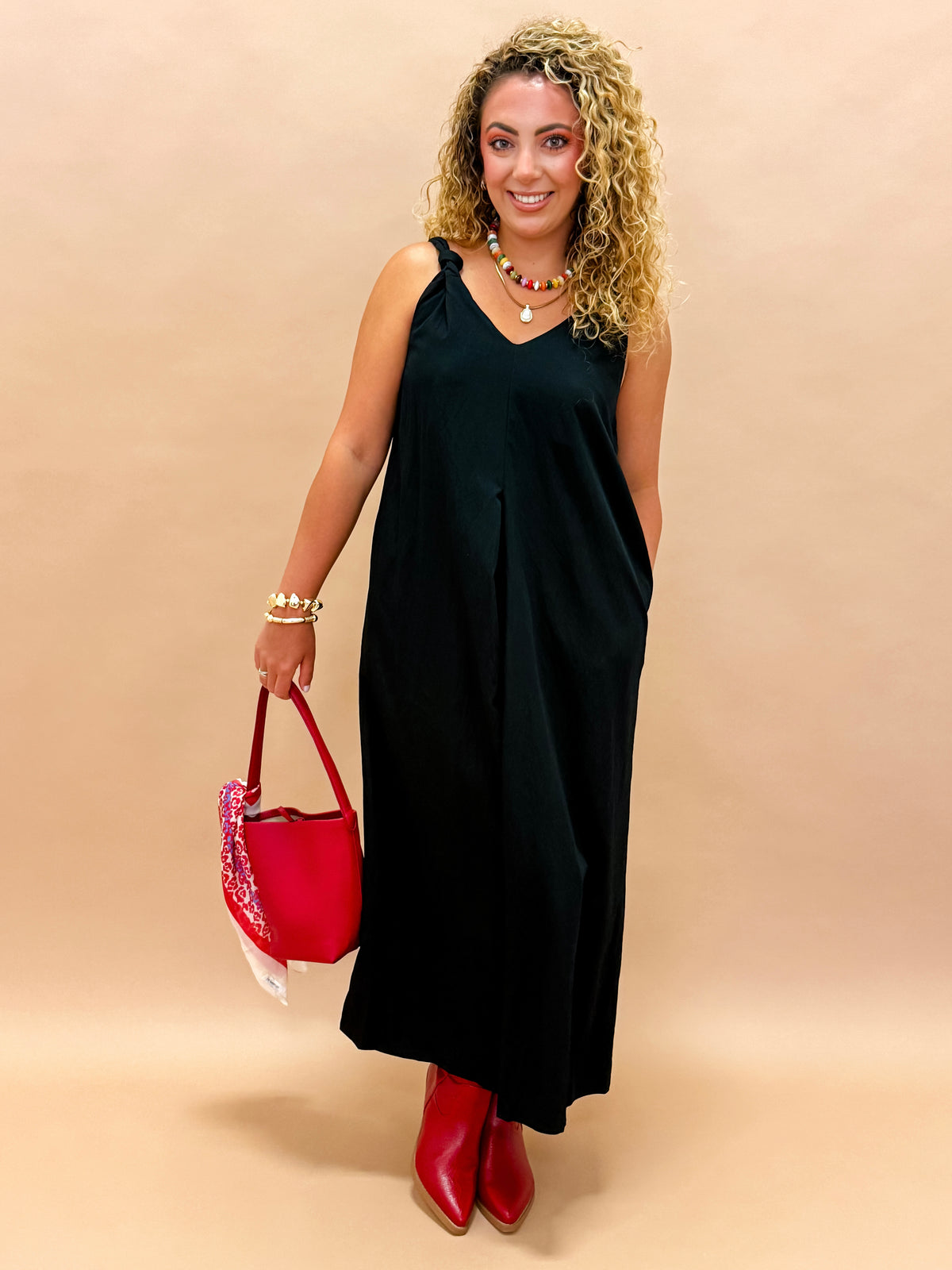 Gabby Shoulder Twisted Dress-Black