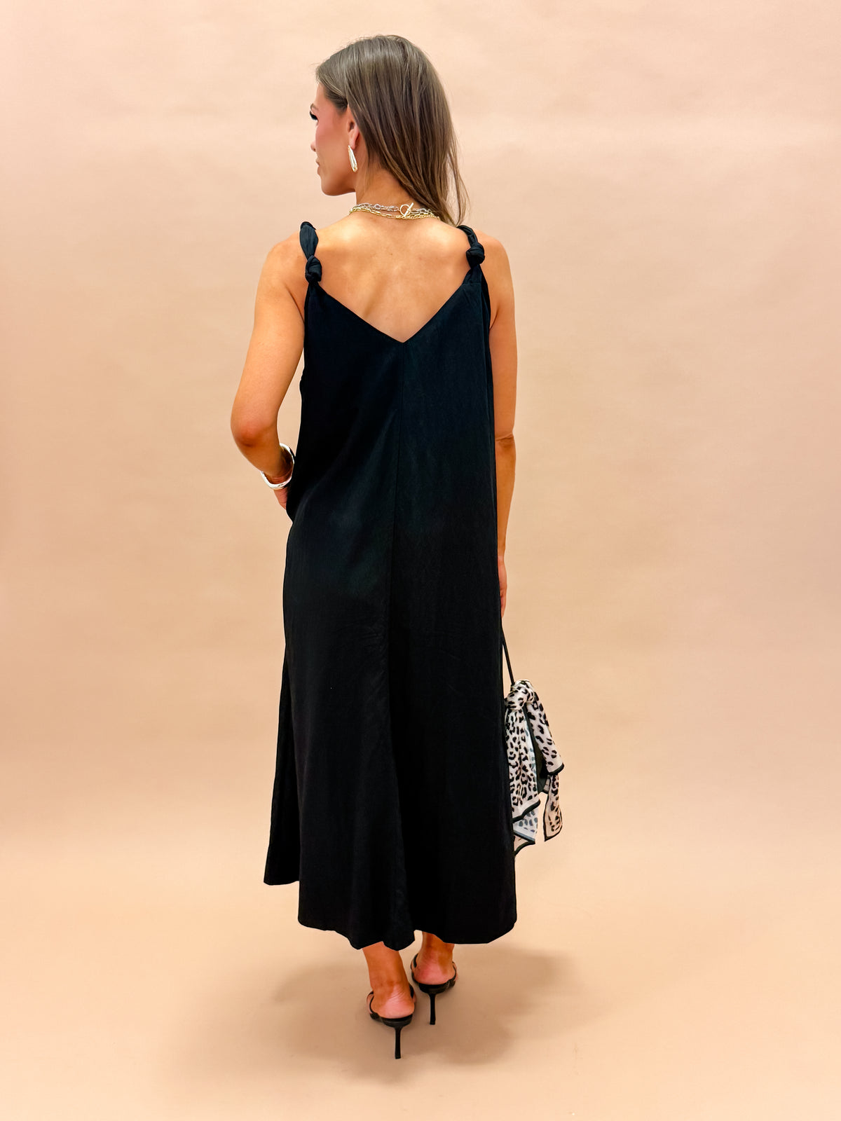Gabby Shoulder Twisted Dress-Black