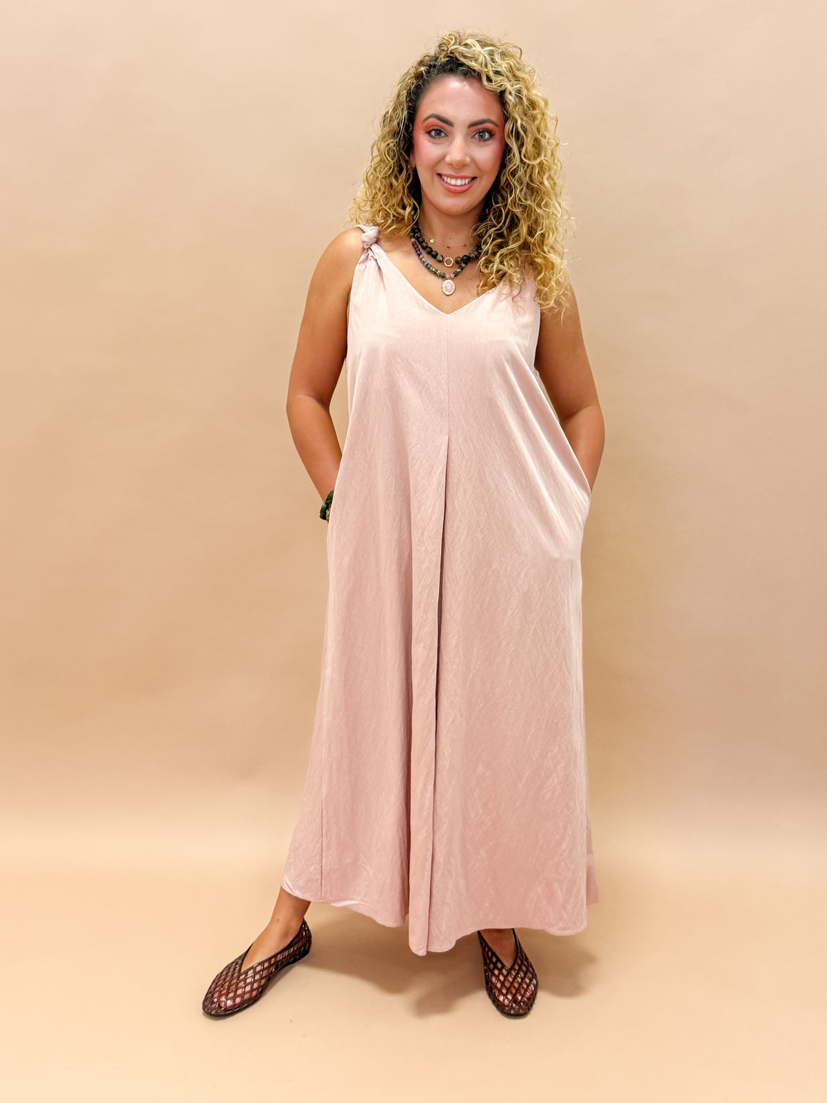 Gabby Shoulder Twisted Dress-Rose
