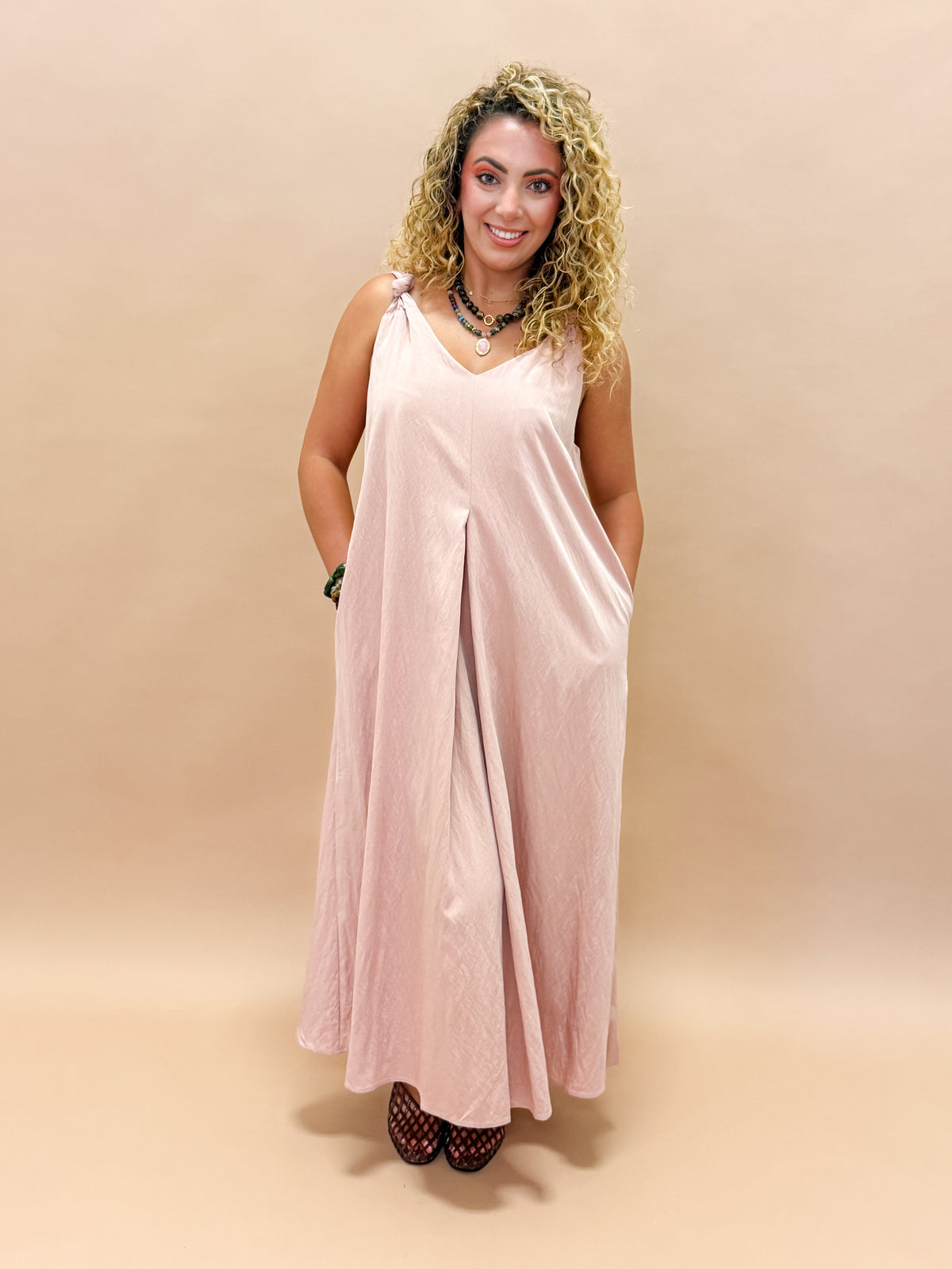 Gabby Shoulder Twisted Dress-Rose