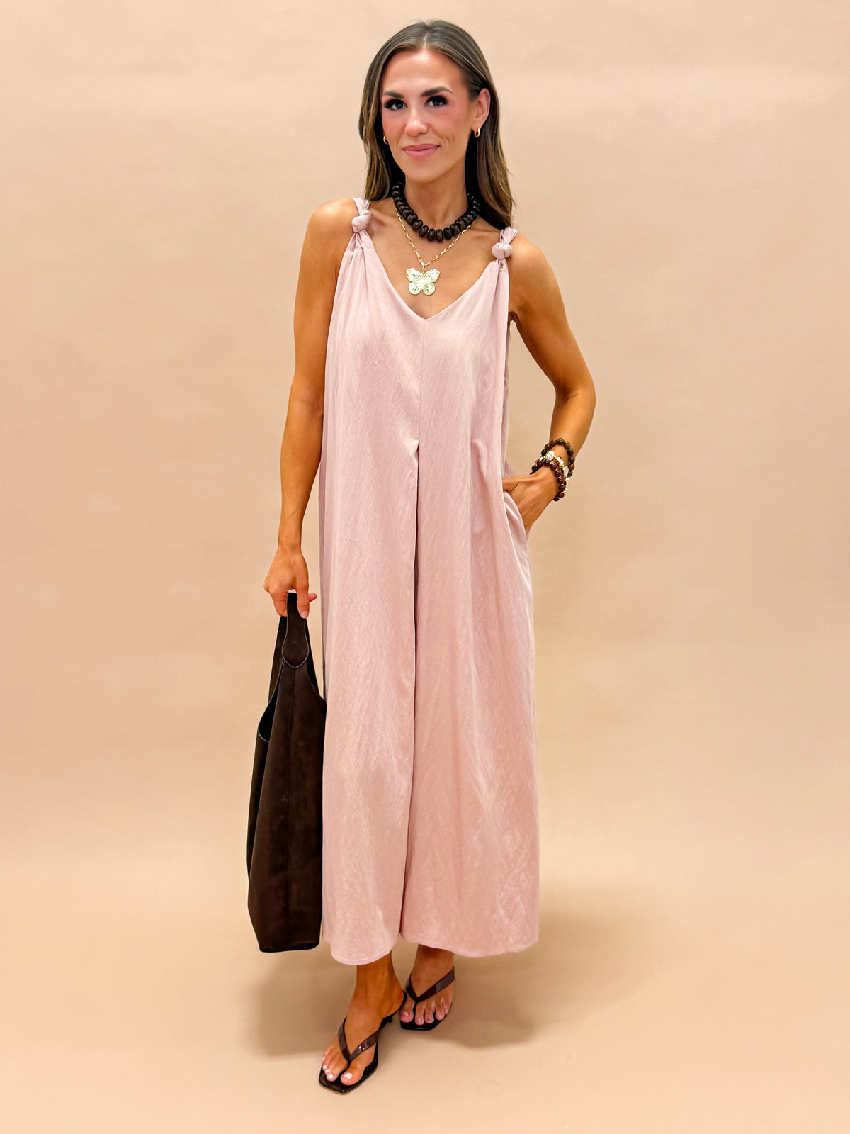 Gabby Shoulder Twisted Dress-Rose