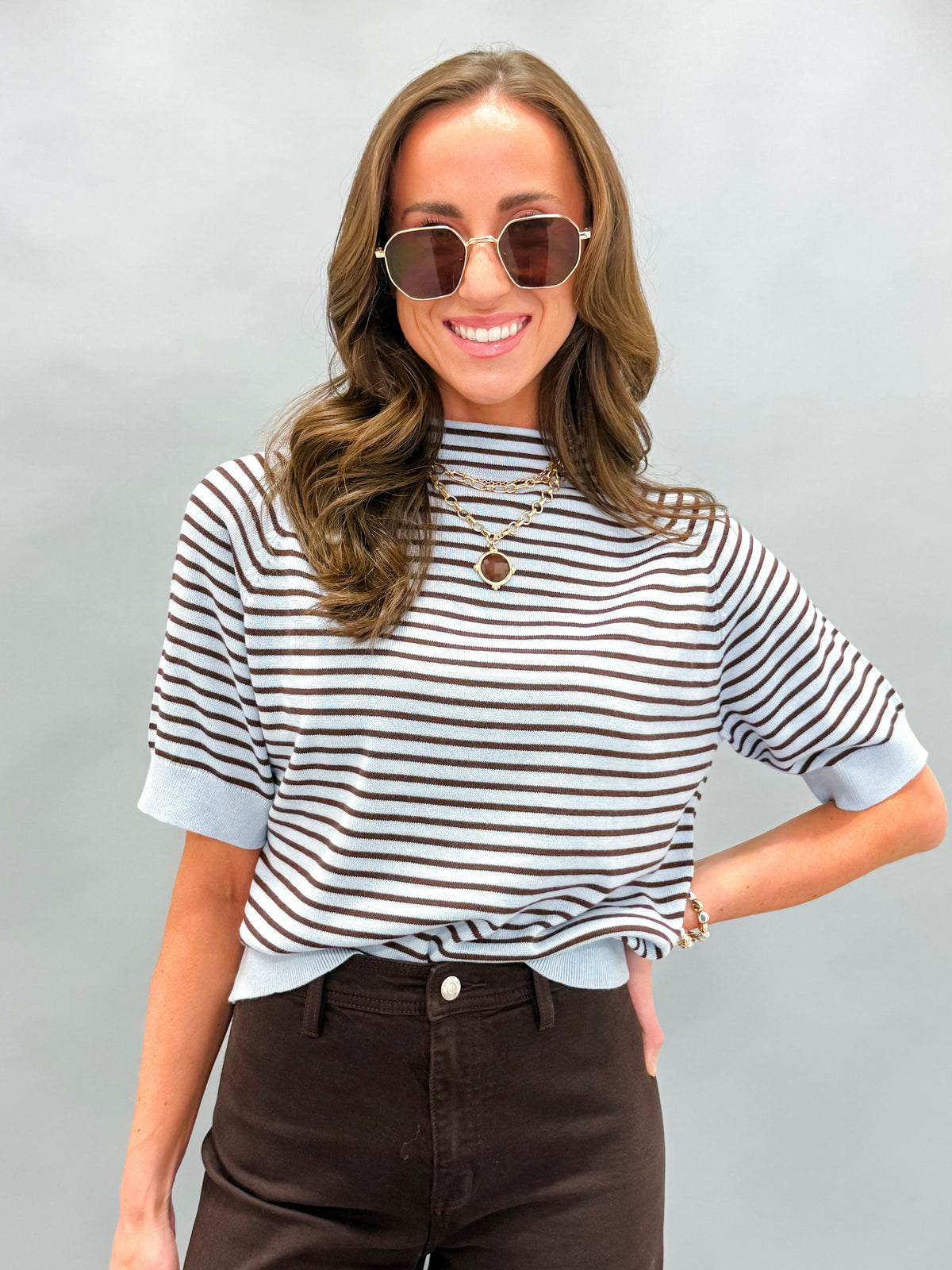 Gabriella Striped Short Sleeve Sweater