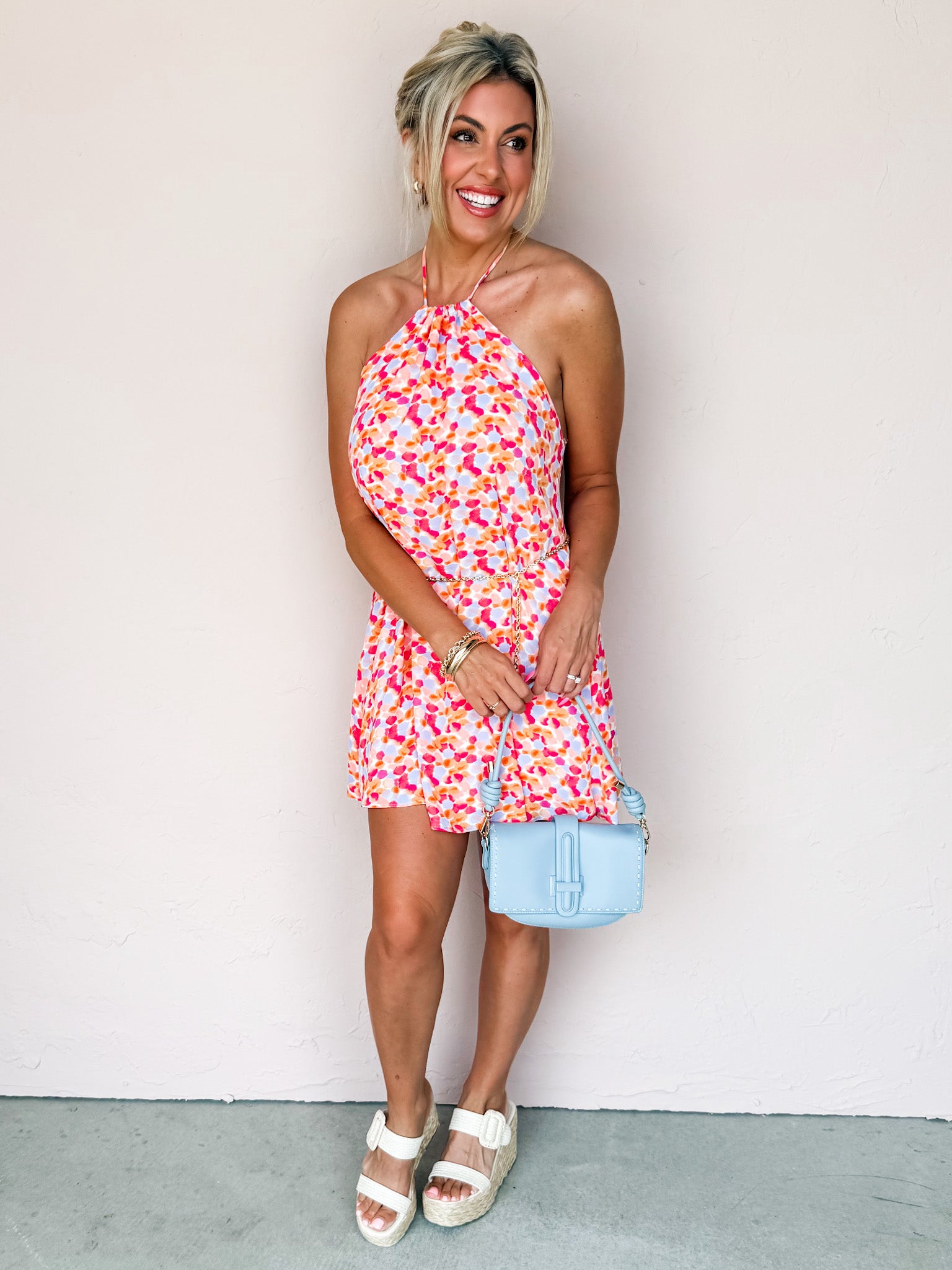 Gentle Glow Halter Neck Mini Dress