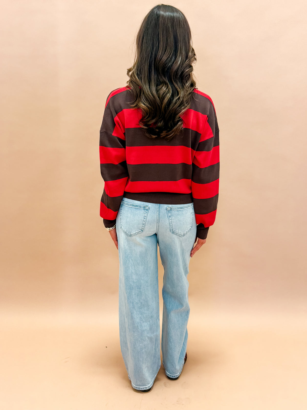 Gentry Striped Knit Polo Sweater-Brown