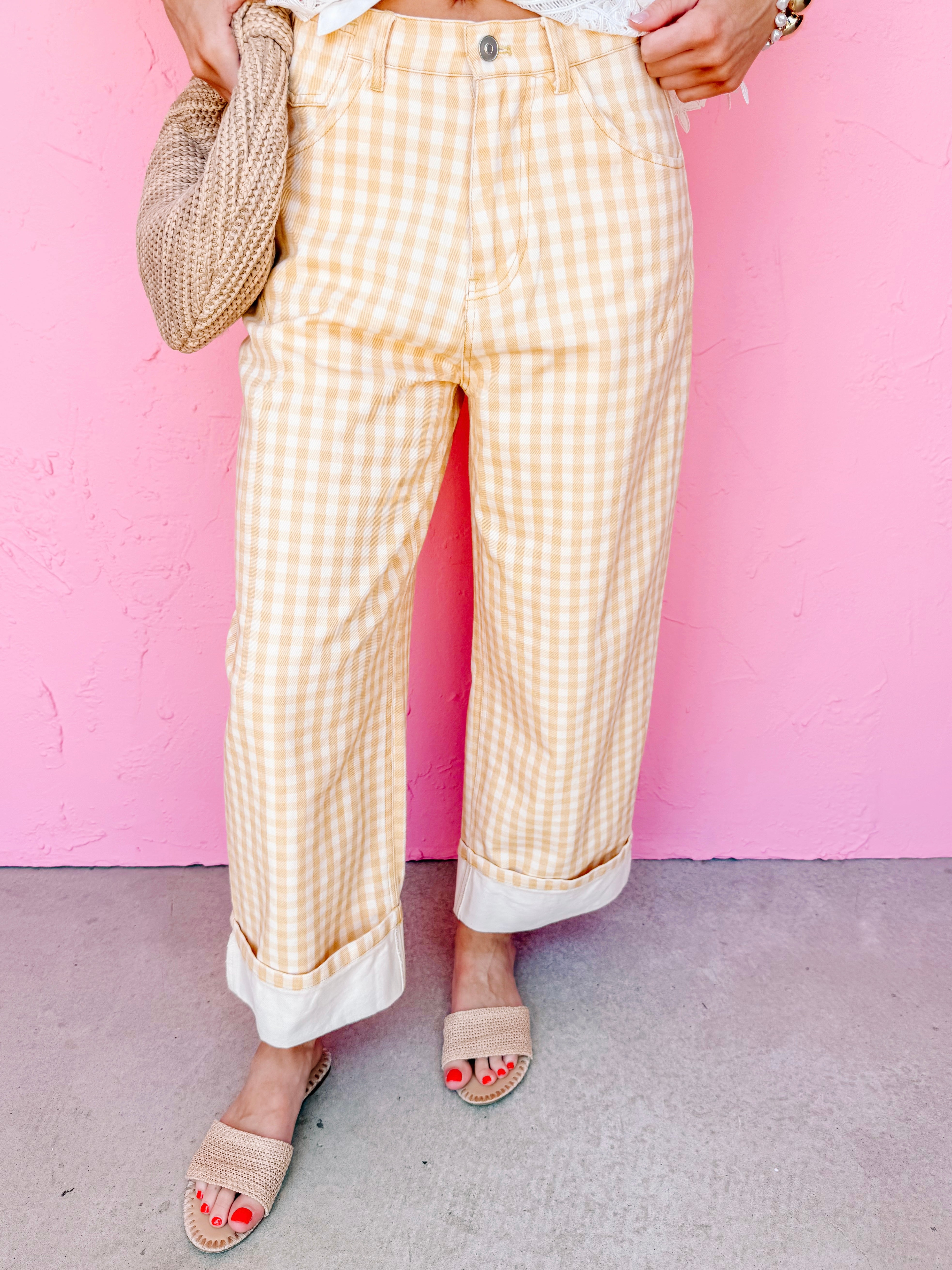 Giana Gingham Rolled Barrel Jeans
