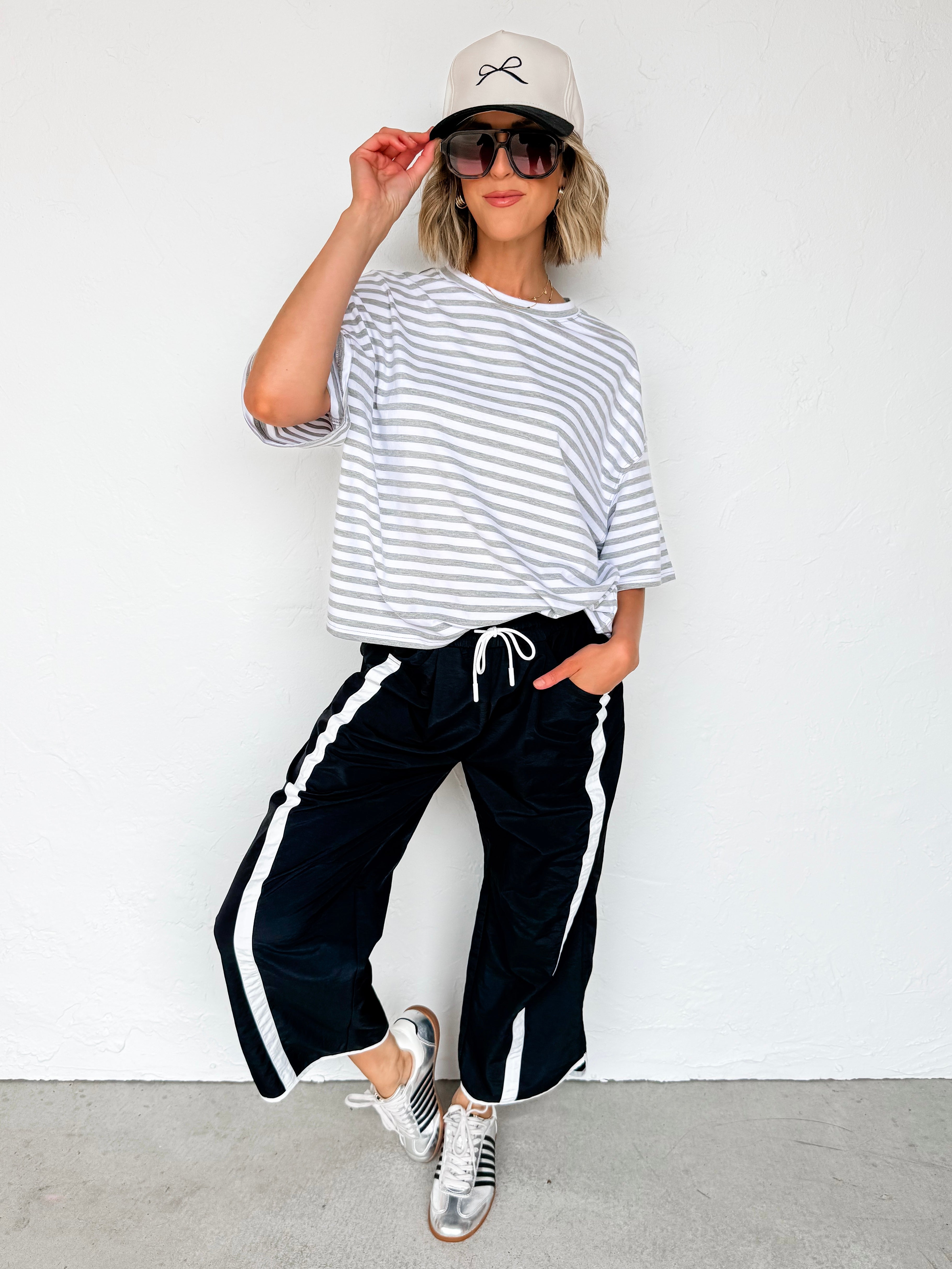 Grace Oversized Striped Top-Gray