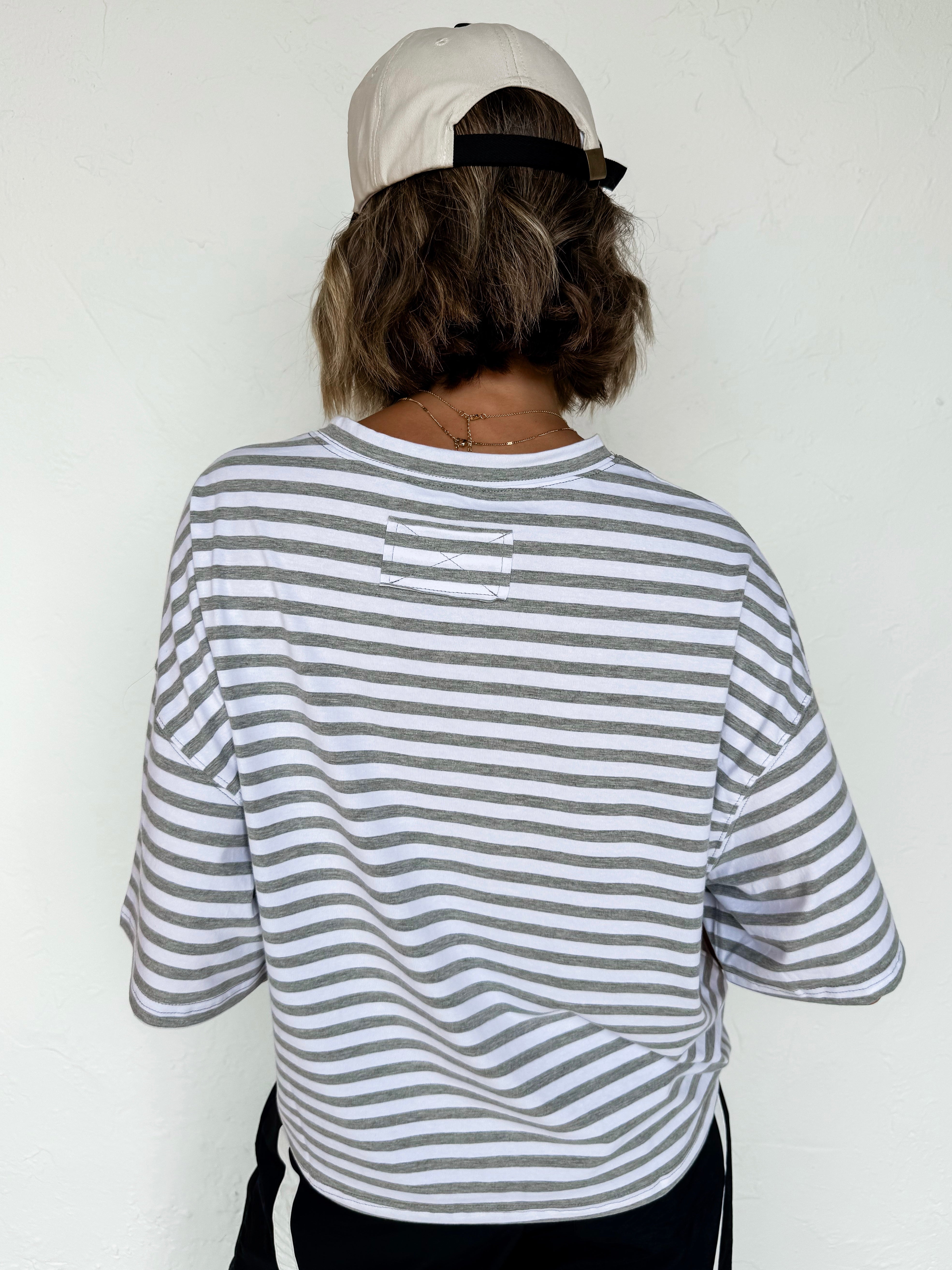 Grace Oversized Striped Top-Gray