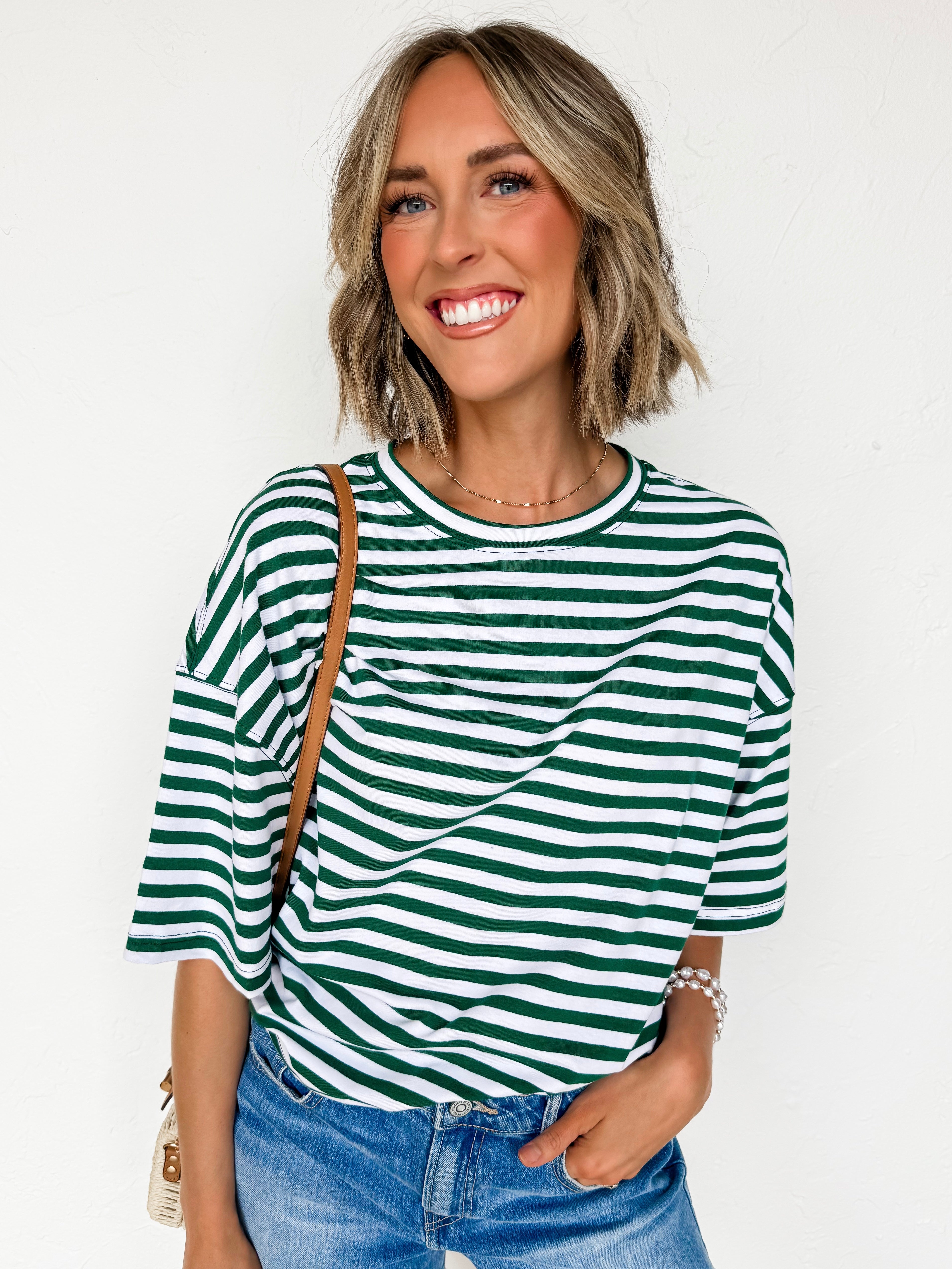 Grace Oversized Striped Top-Green