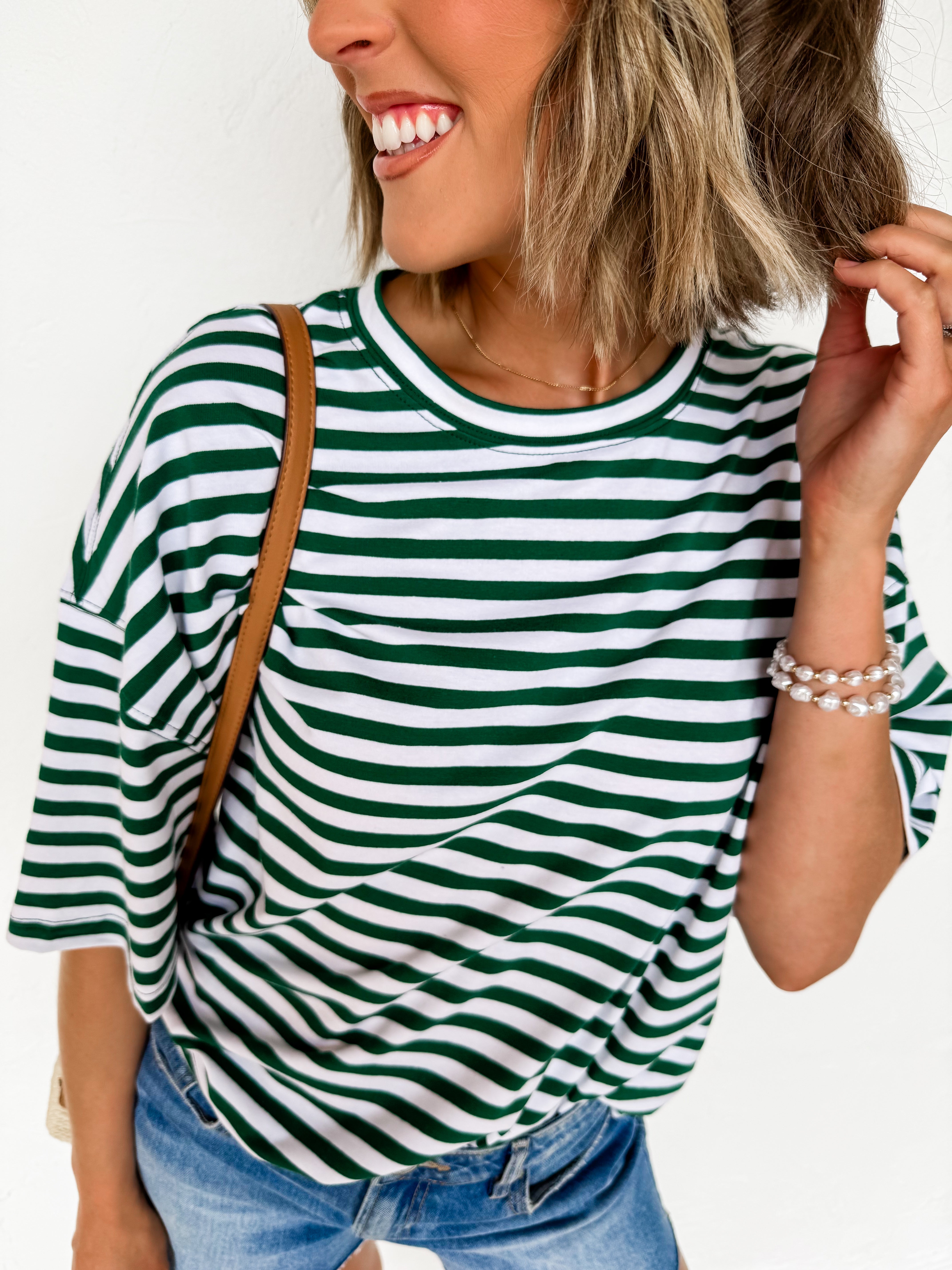 Grace Oversized Striped Top-Green