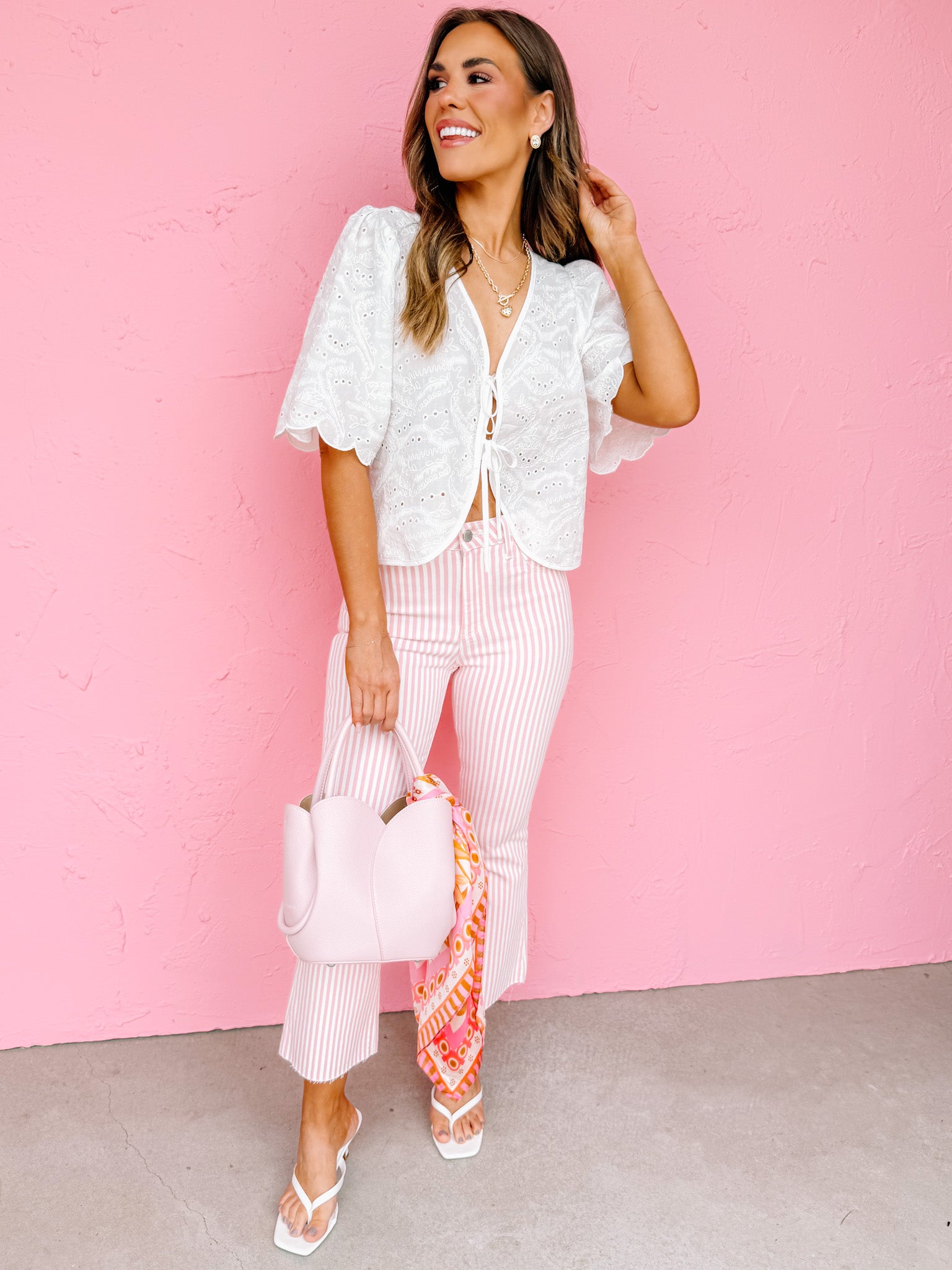 Greta Embroidered Tie Front Top