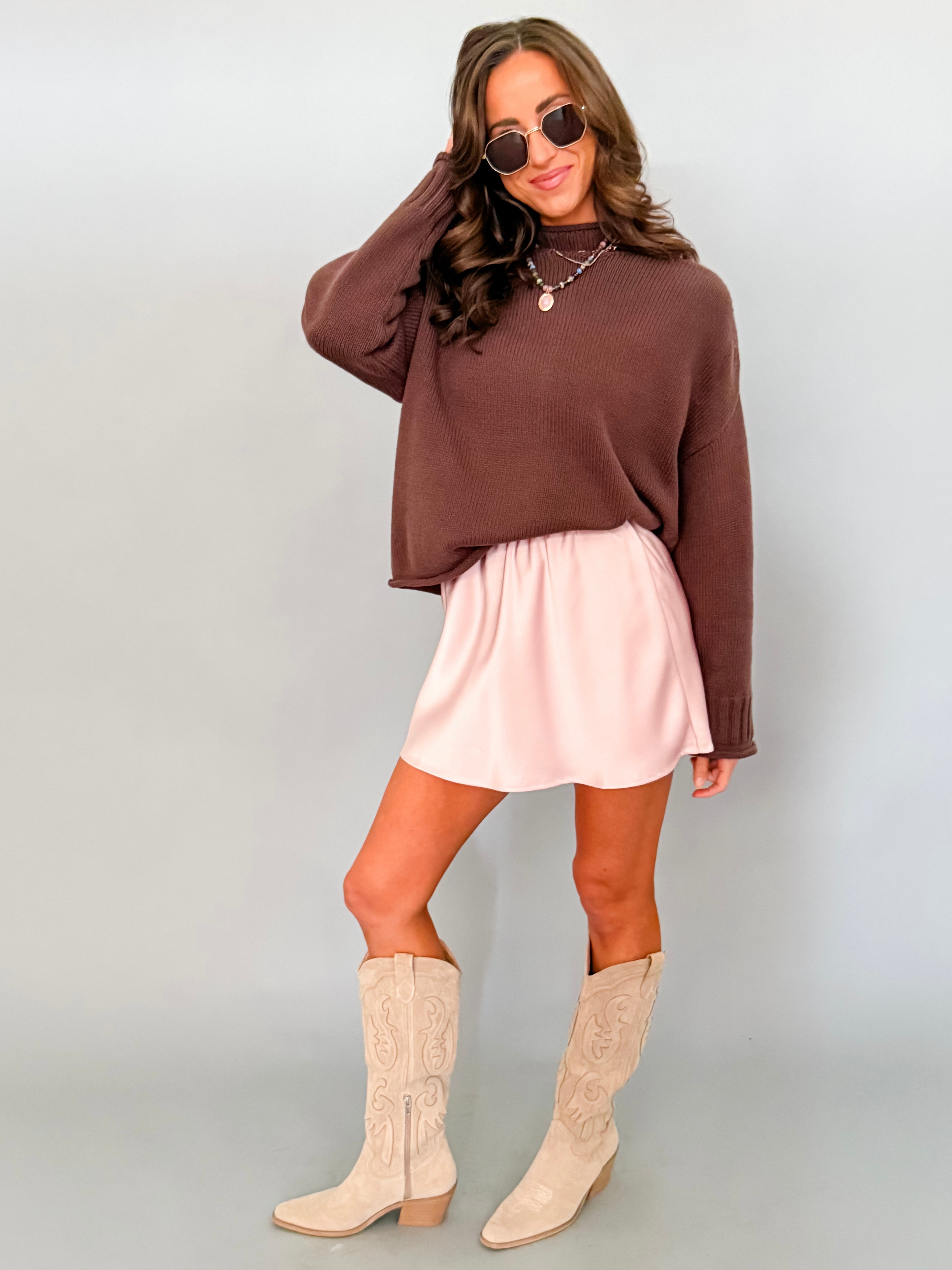 Harlow Mock Neck Sweater-Espresso