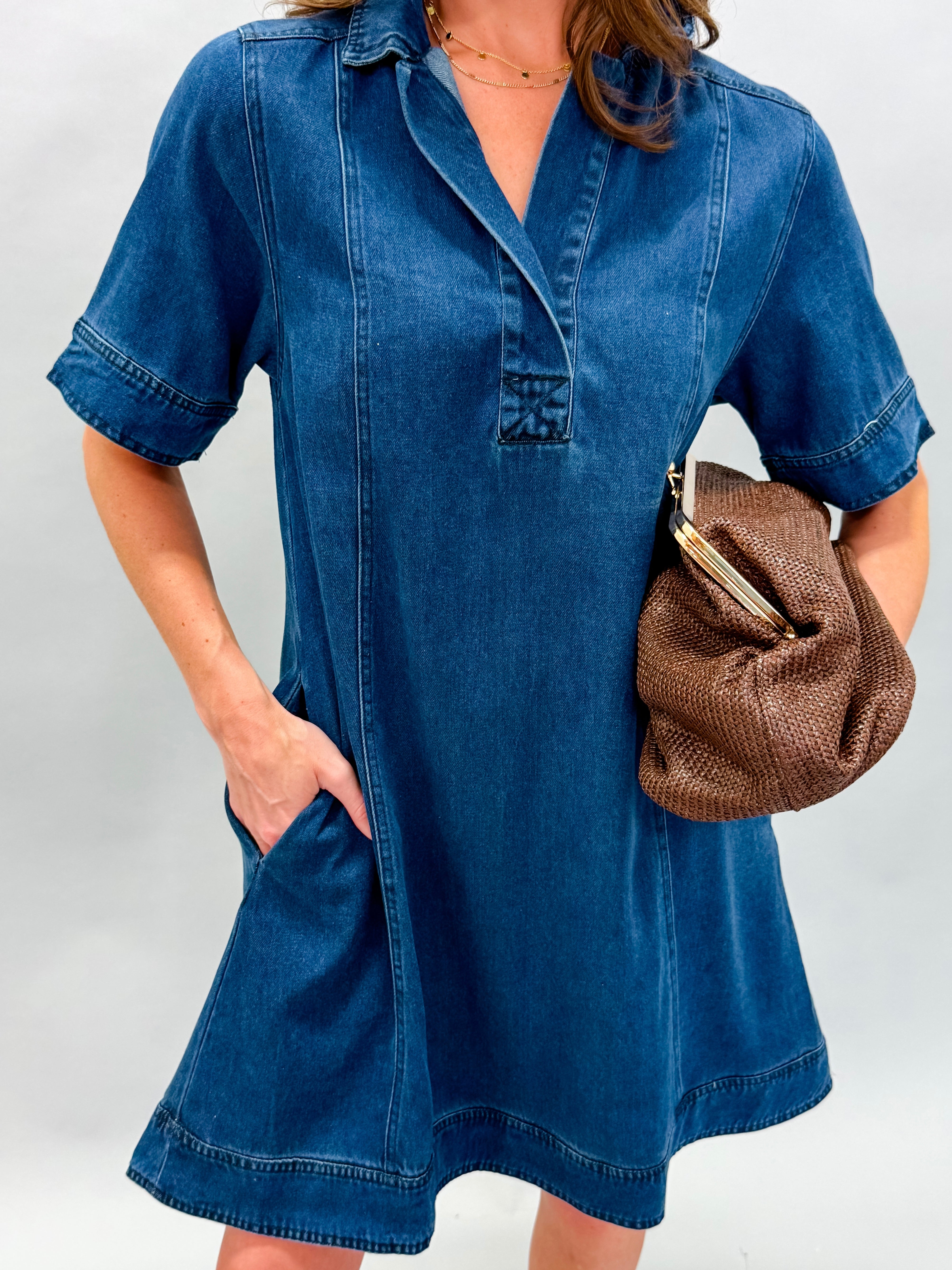 Harmony Drapey Denim Mini Shirt Dress