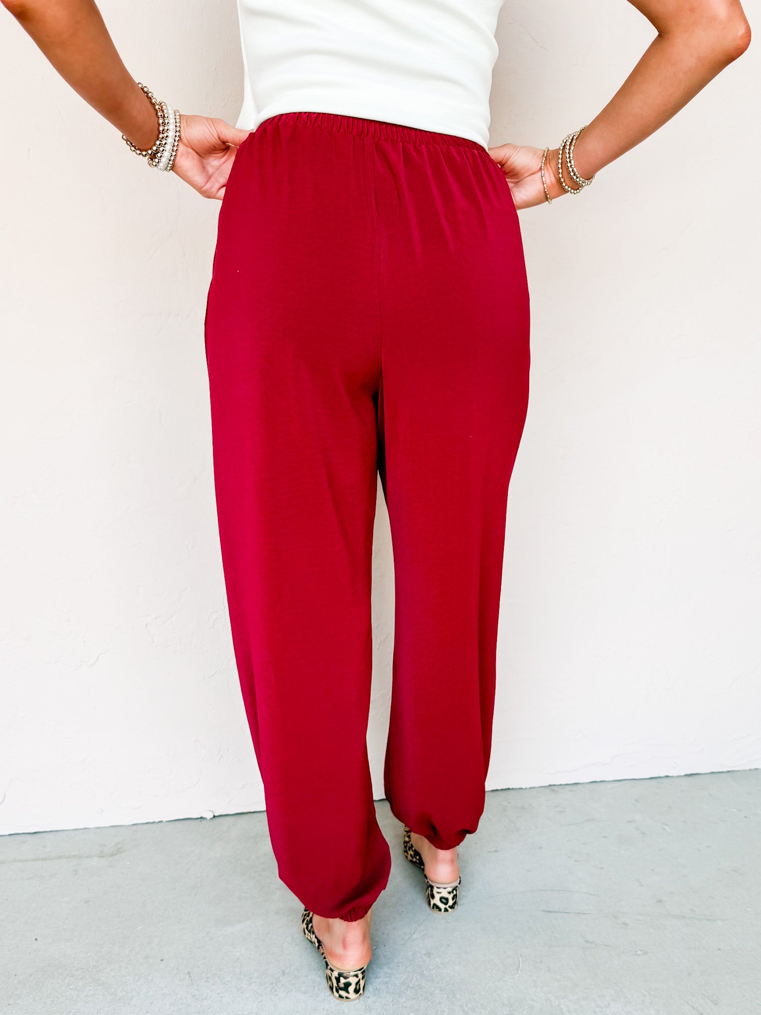 Have Purpose Elastic Waistband Joggers-Burgundy
