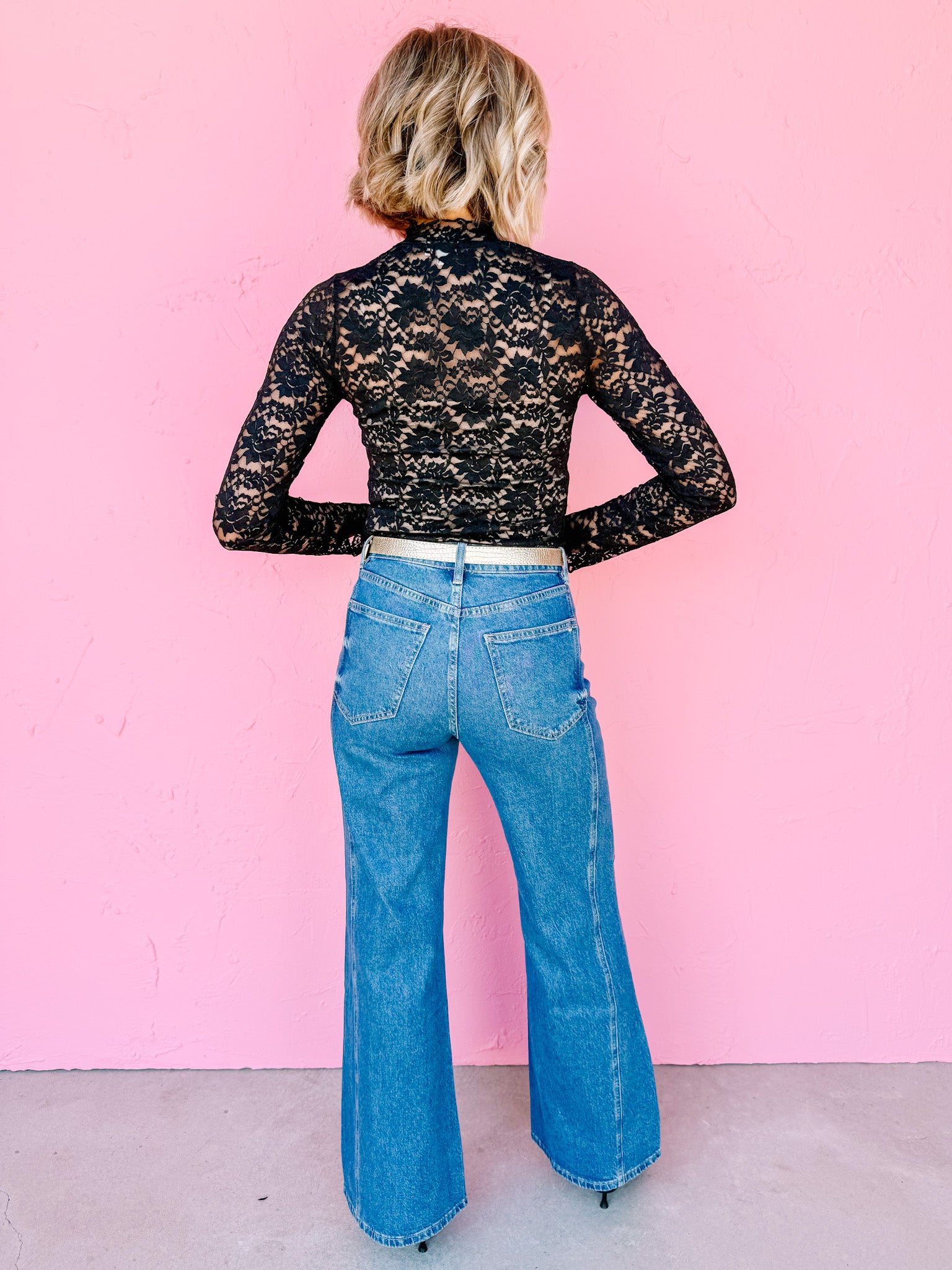 Helena Lace Mesh Top-Black