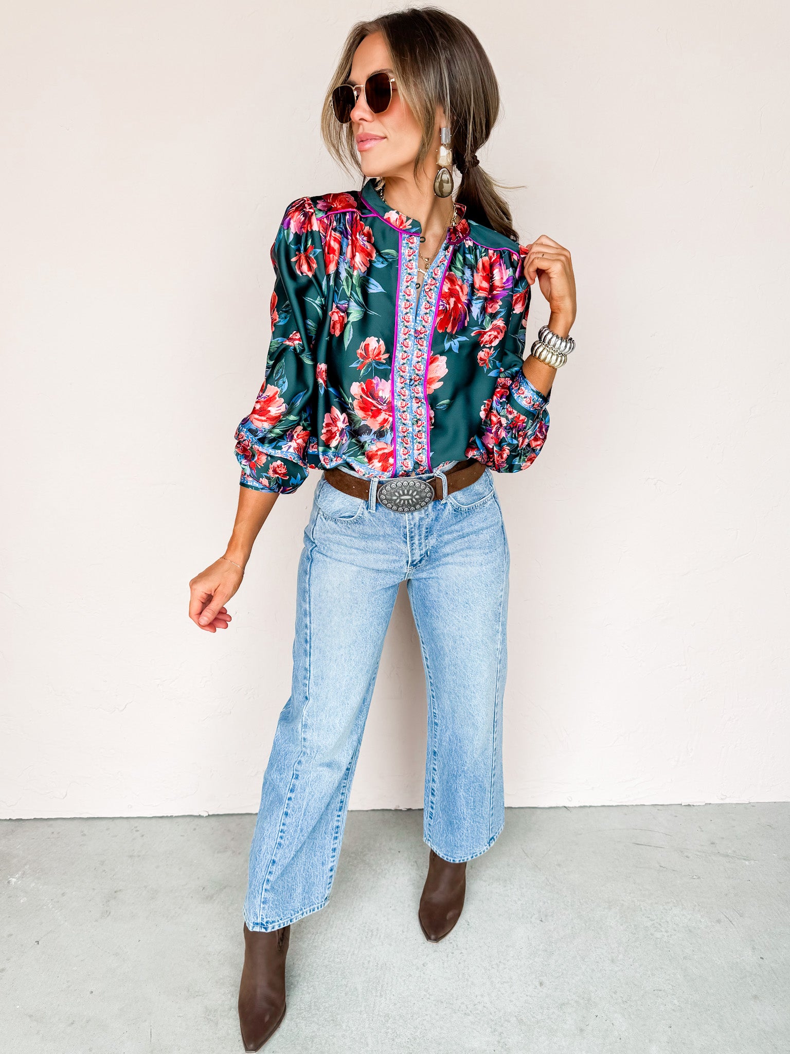 Her Own Thing Floral Button Front Top