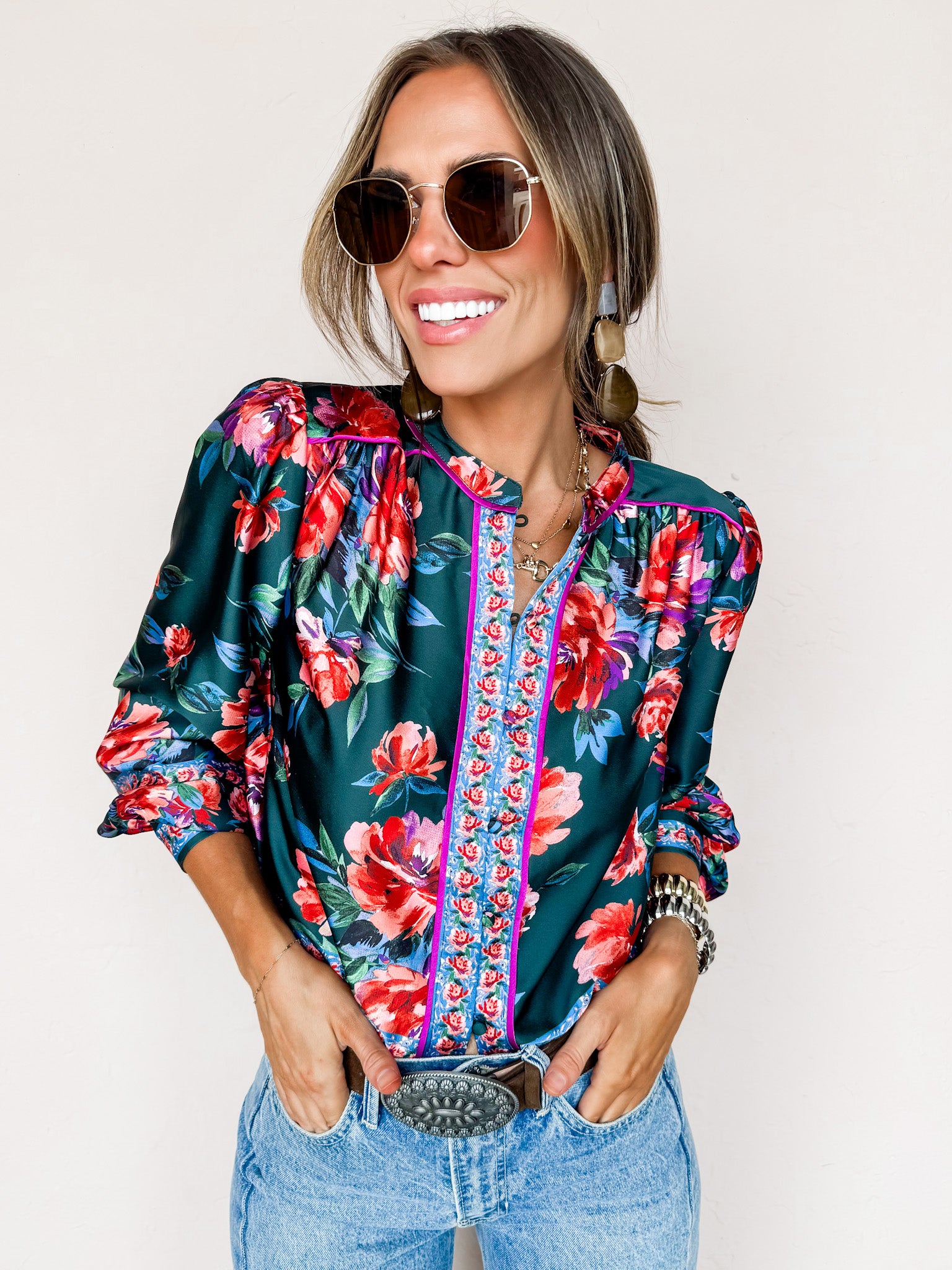 Her Own Thing Floral Button Front Top