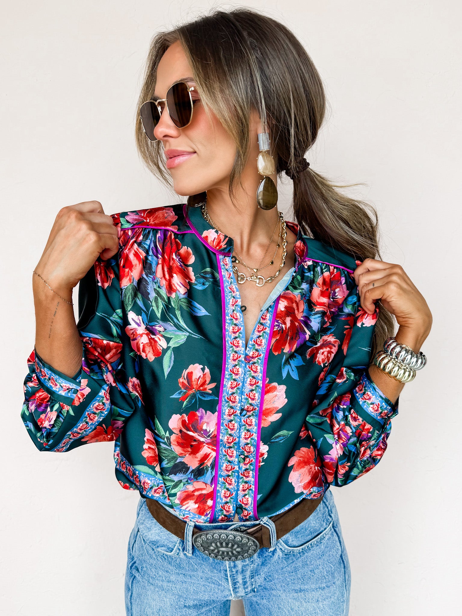 Her Own Thing Floral Button Front Top