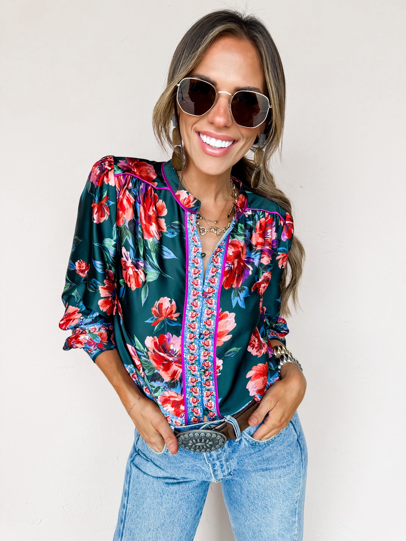 Her Own Thing Floral Button Front Top