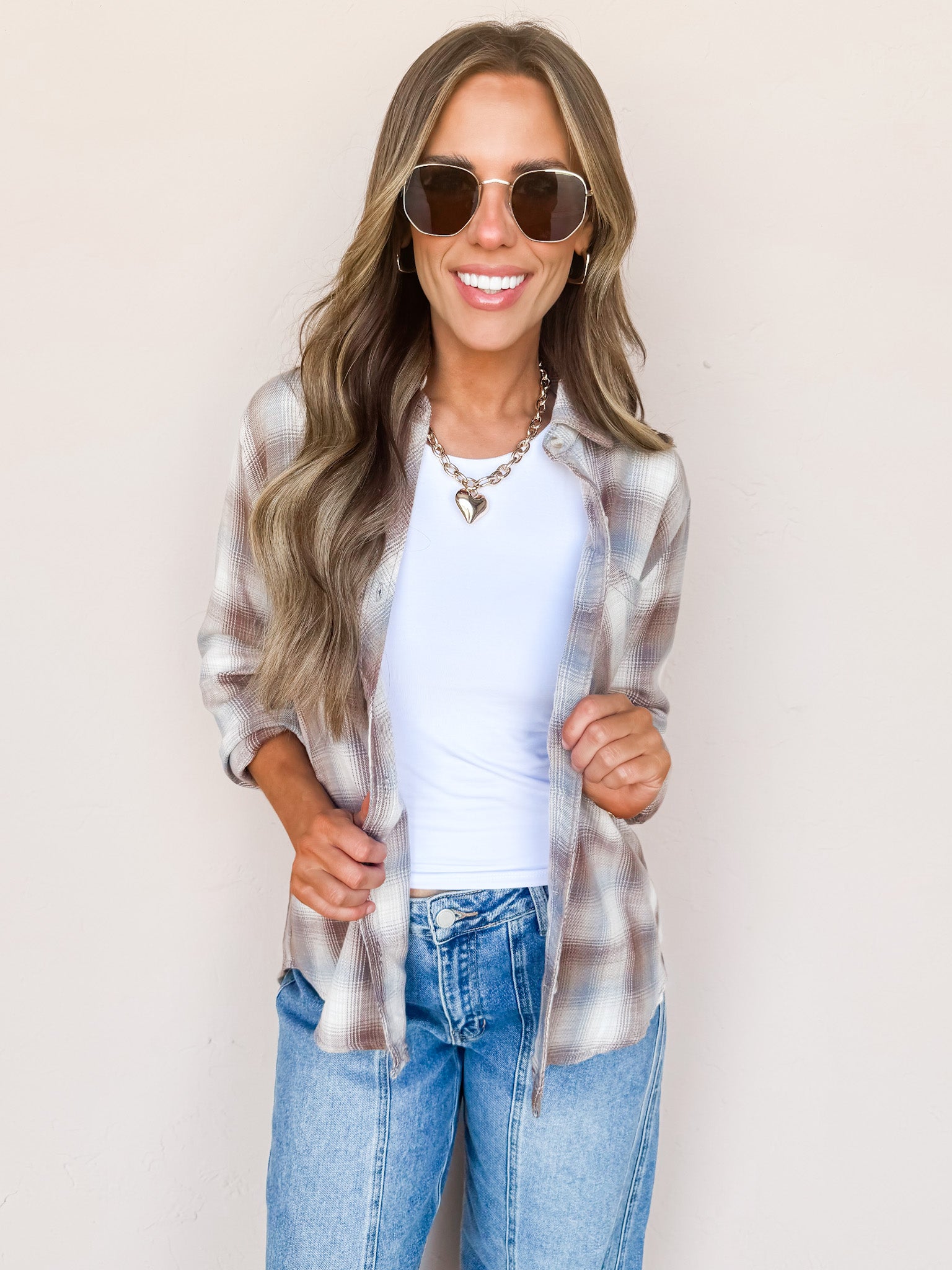Heritage Woods Plaid Button Front Top