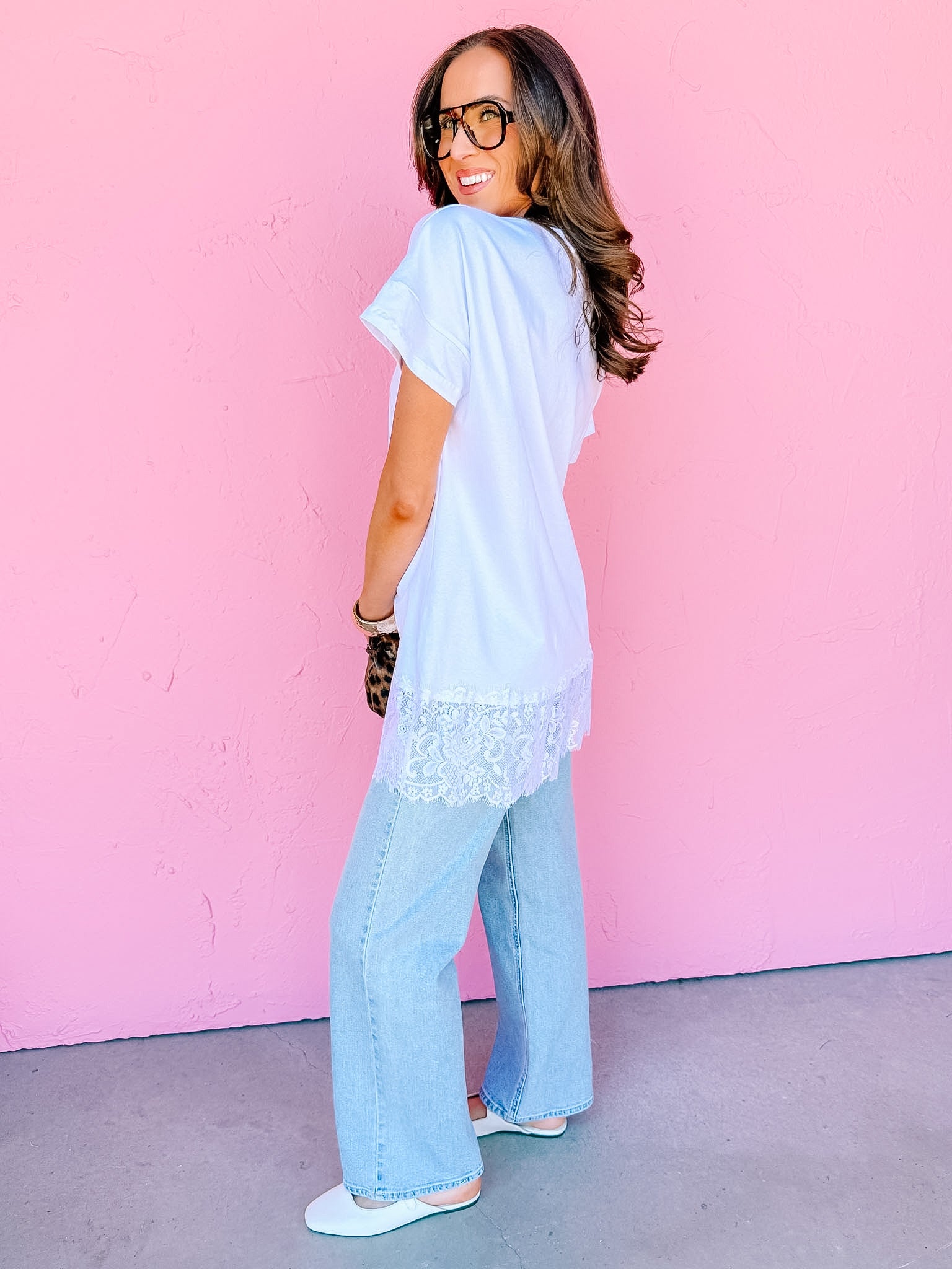 Stevie White Lace Trim Tunic Top - Made in USA