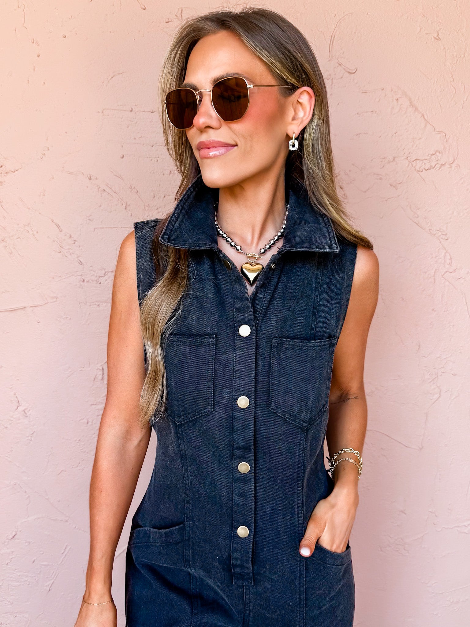 Midnight Sky Sleeveless Denim Jumpsuit