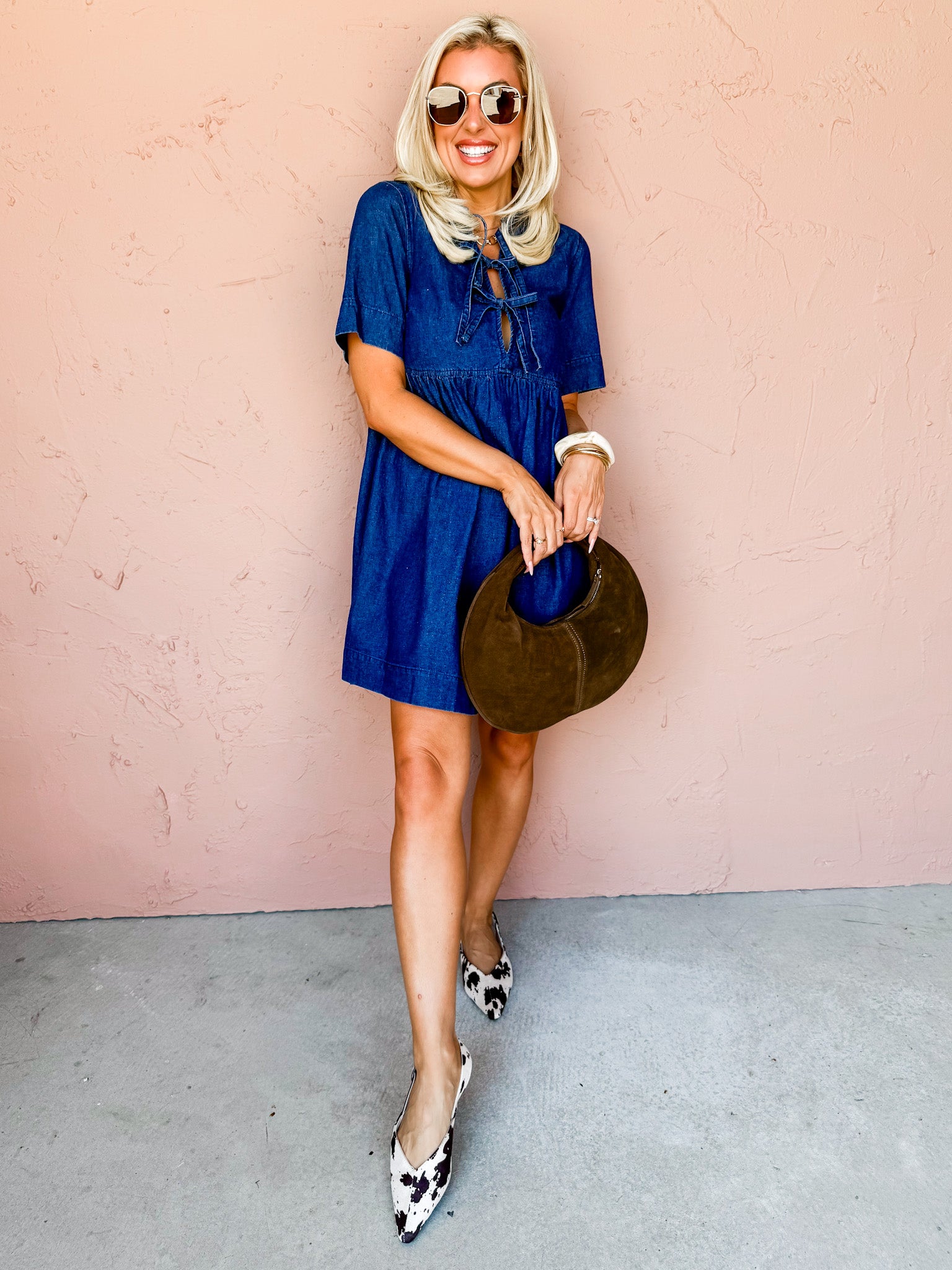 Subtle Shift Denim Tie Front Mini Dress