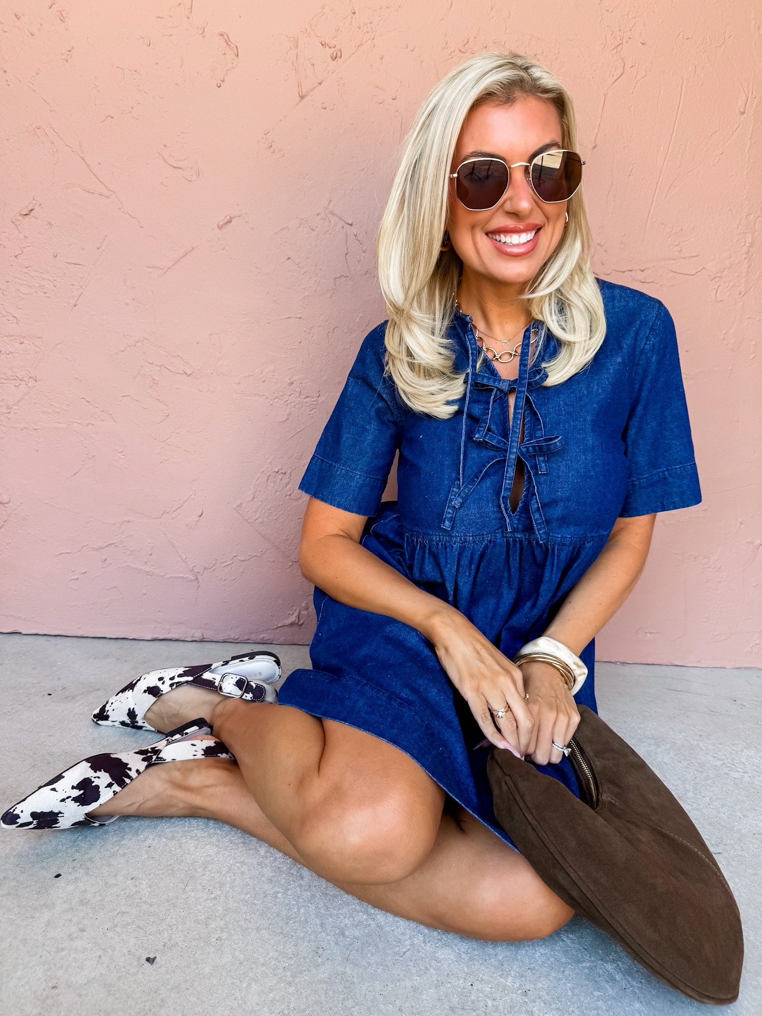 Subtle Shift Denim Tie Front Mini Dress