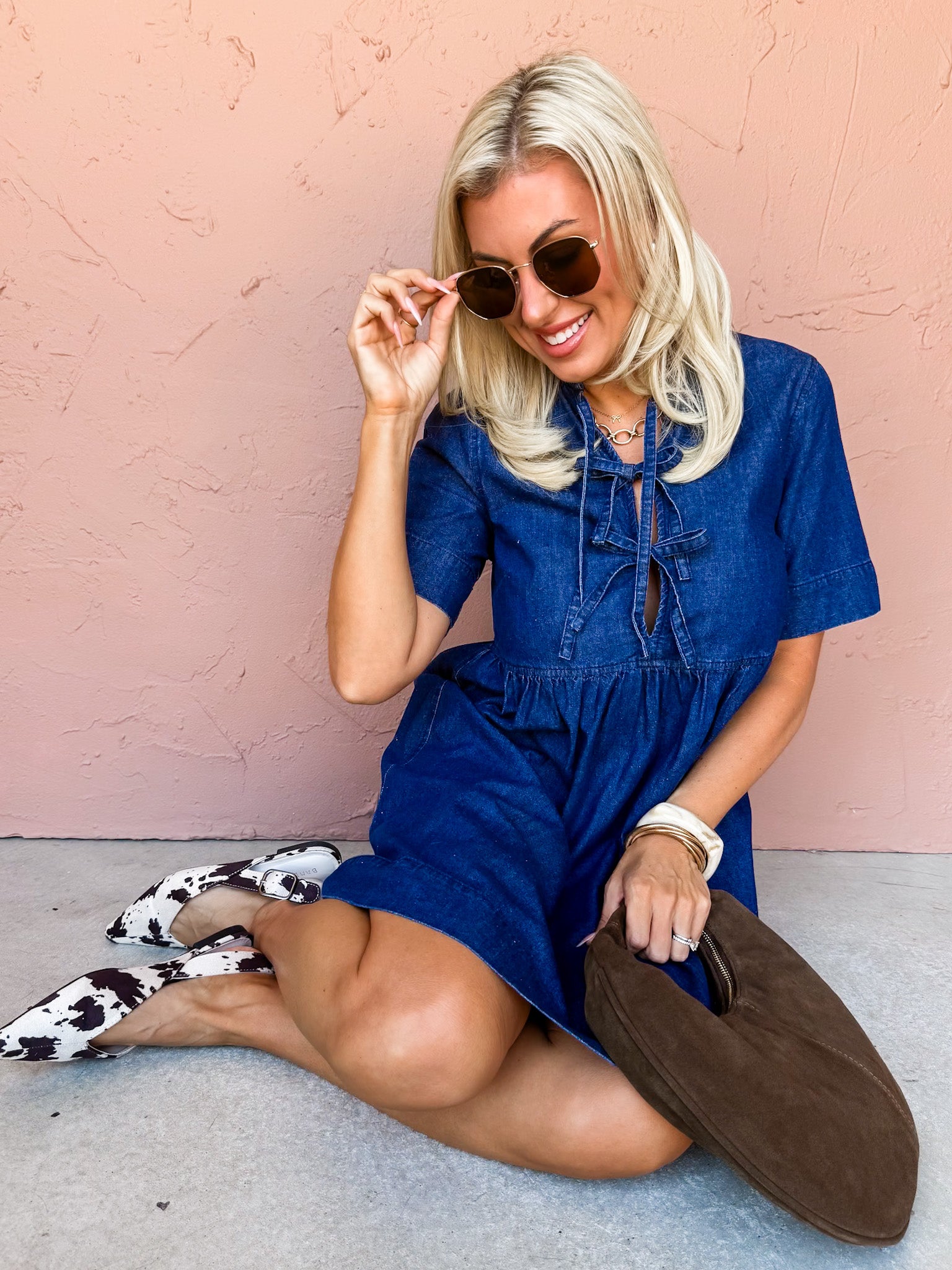 Subtle Shift Denim Tie Front Mini Dress