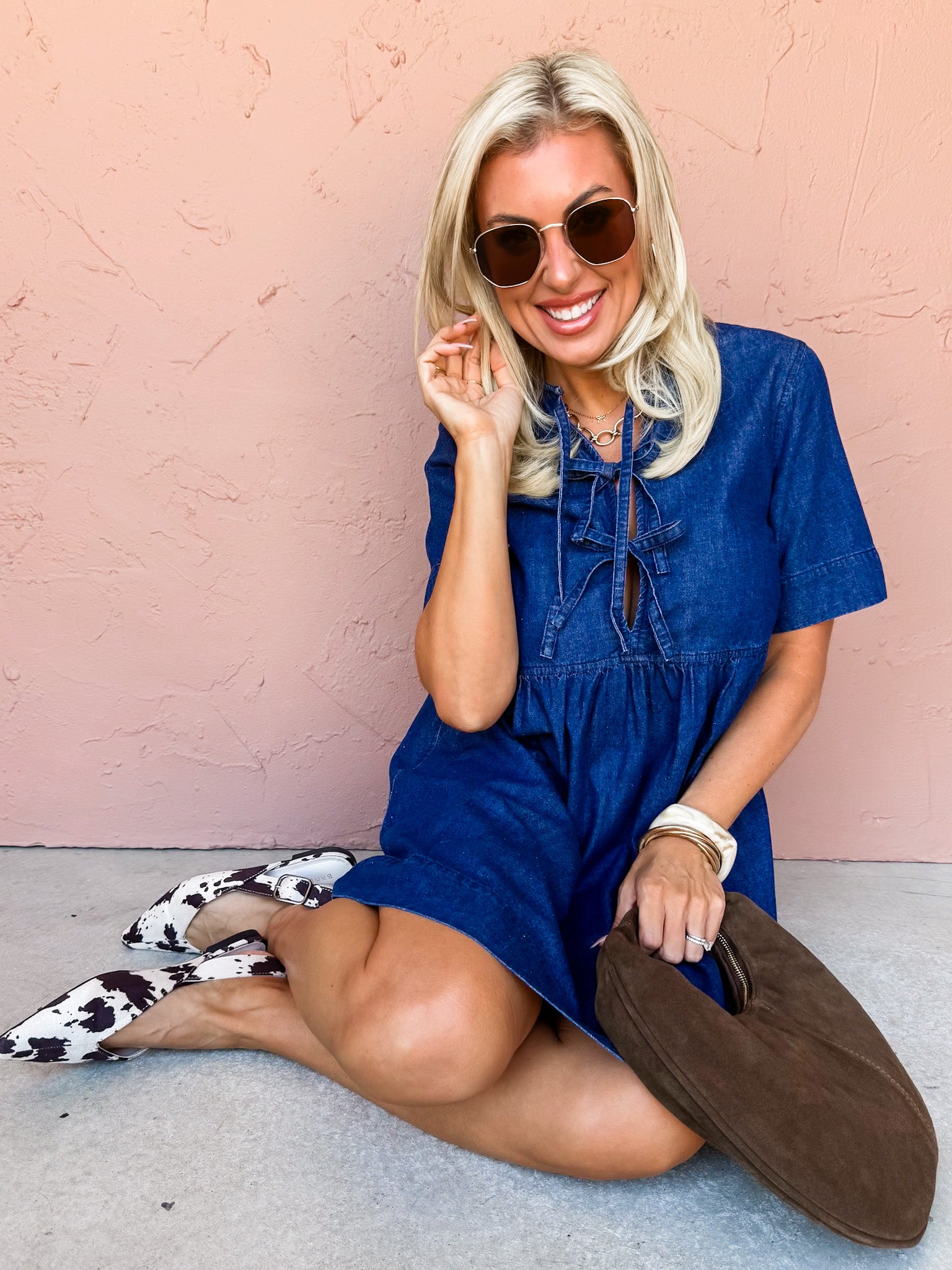 Subtle Shift Denim Tie Front Mini Dress