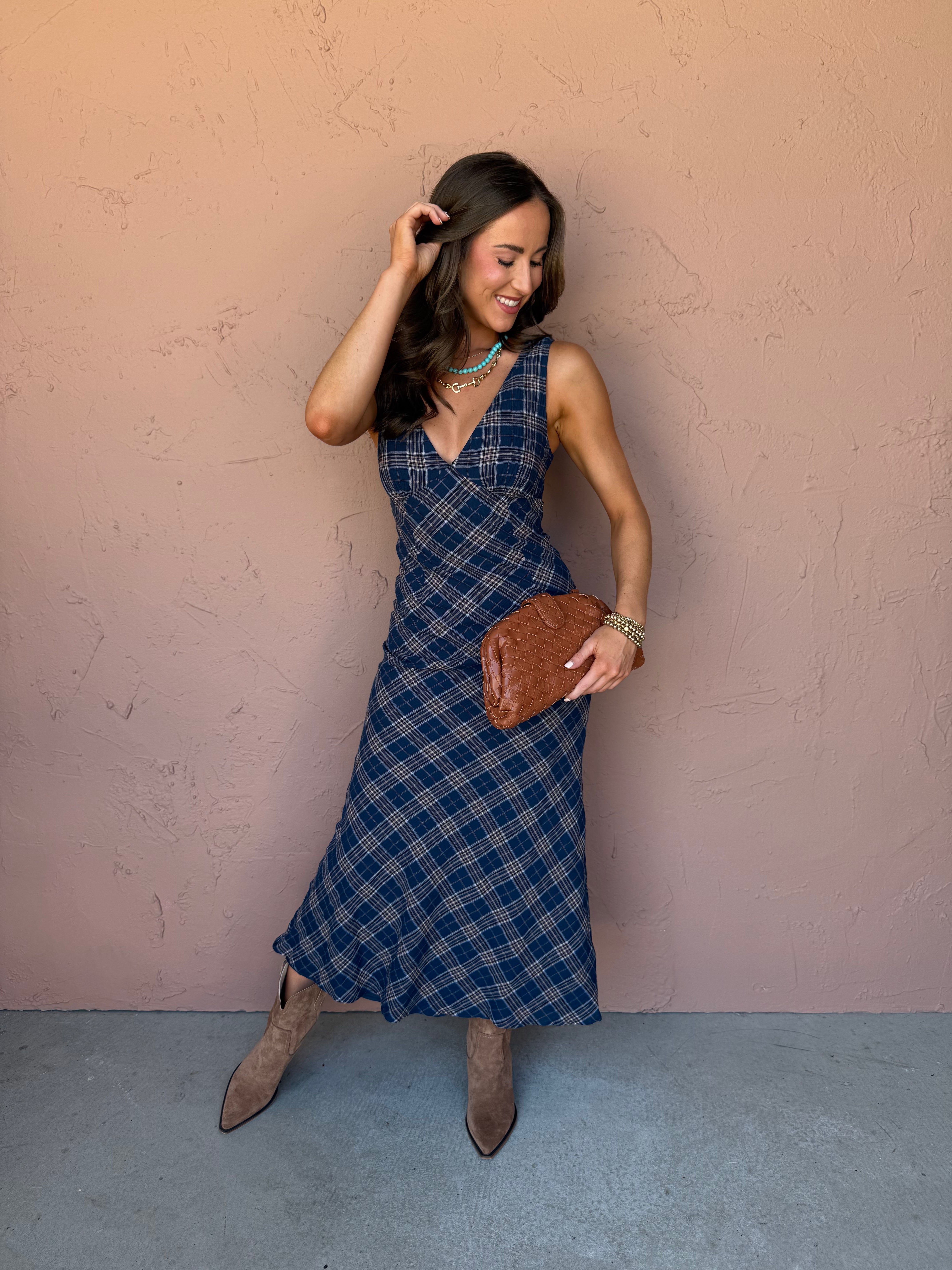 Of Essence Plaid Sleeveless Maxi Dress