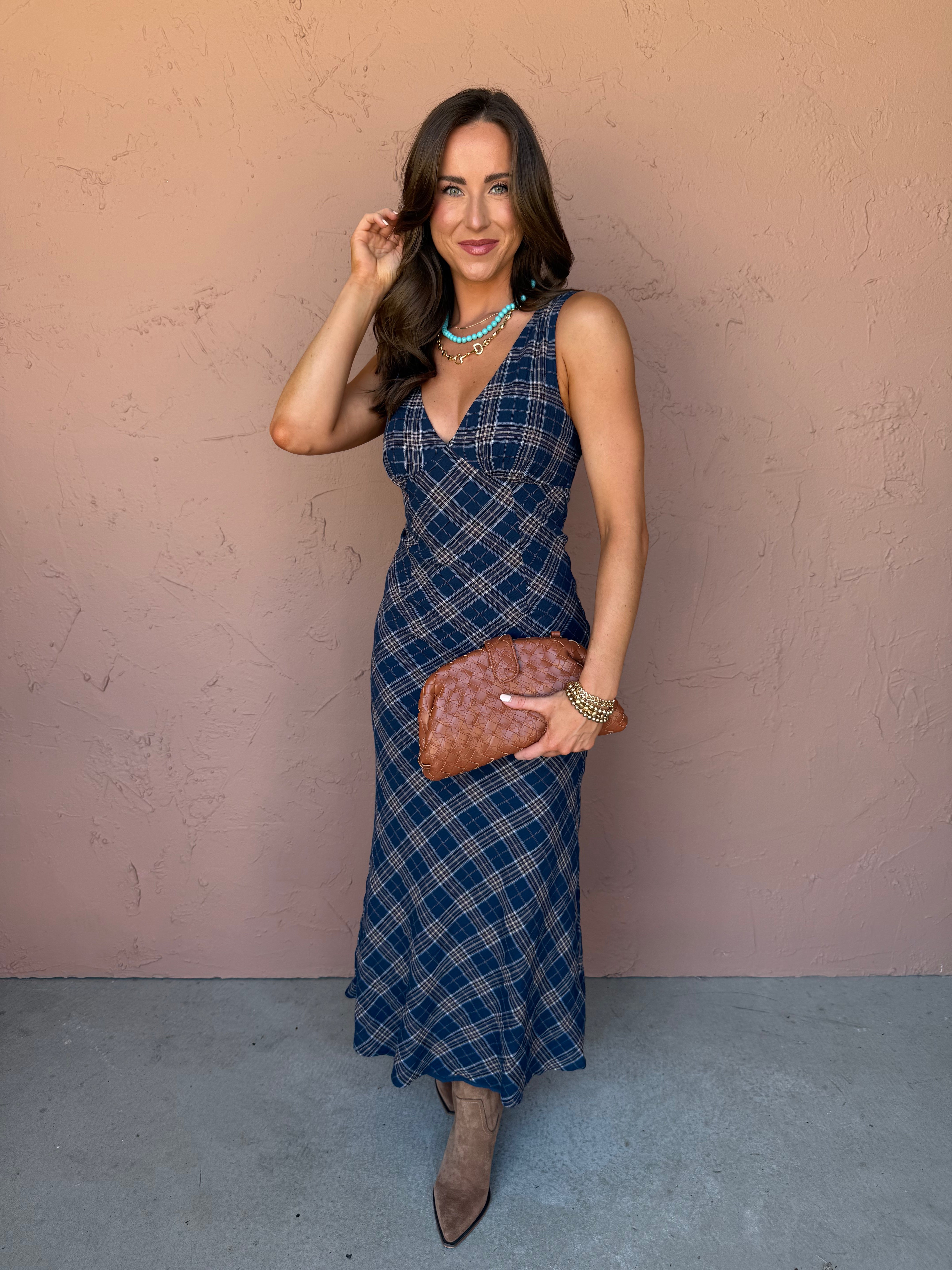 Of Essence Plaid Sleeveless Maxi Dress