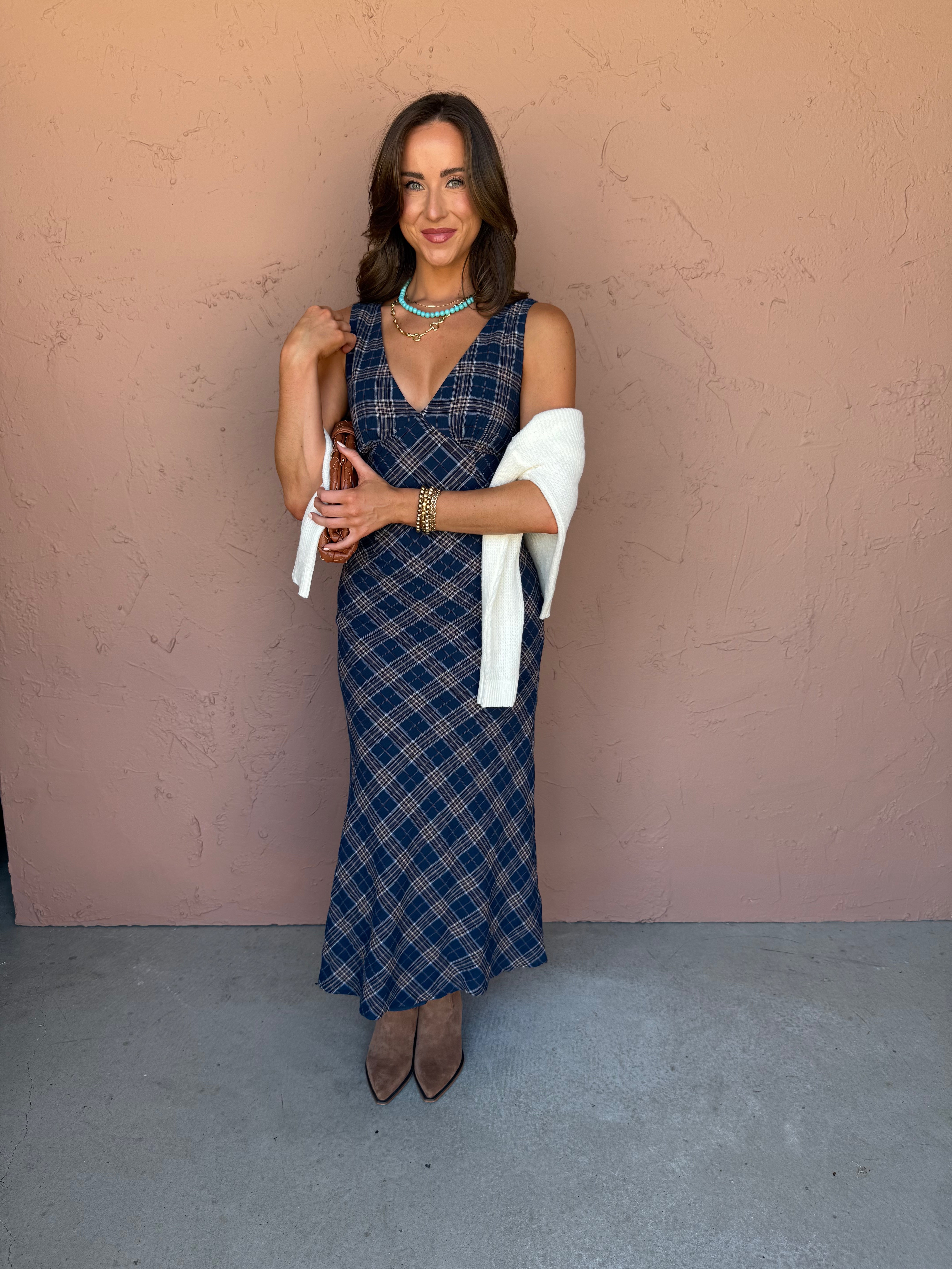 Of Essence Plaid Sleeveless Maxi Dress