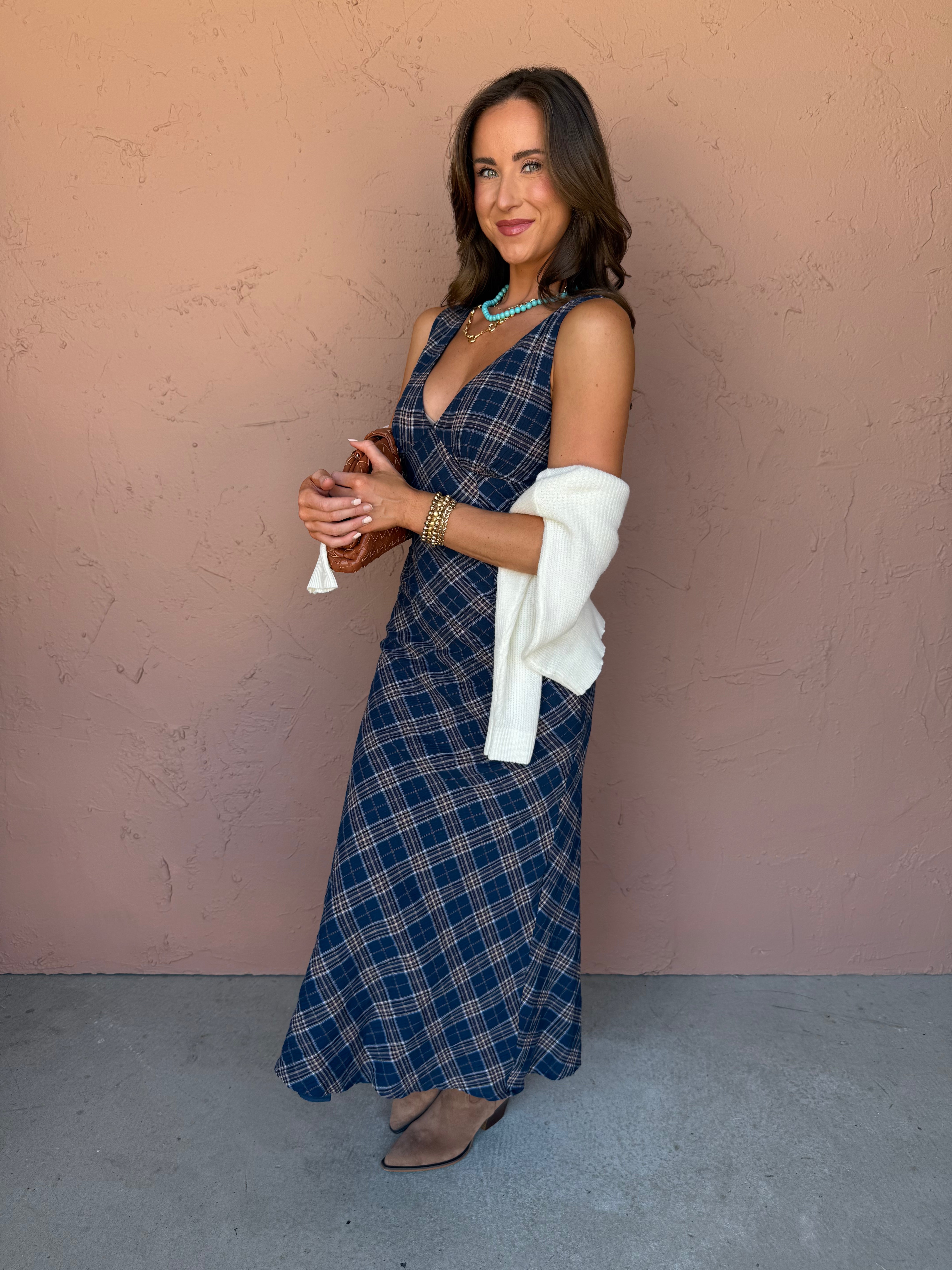 Of Essence Plaid Sleeveless Maxi Dress