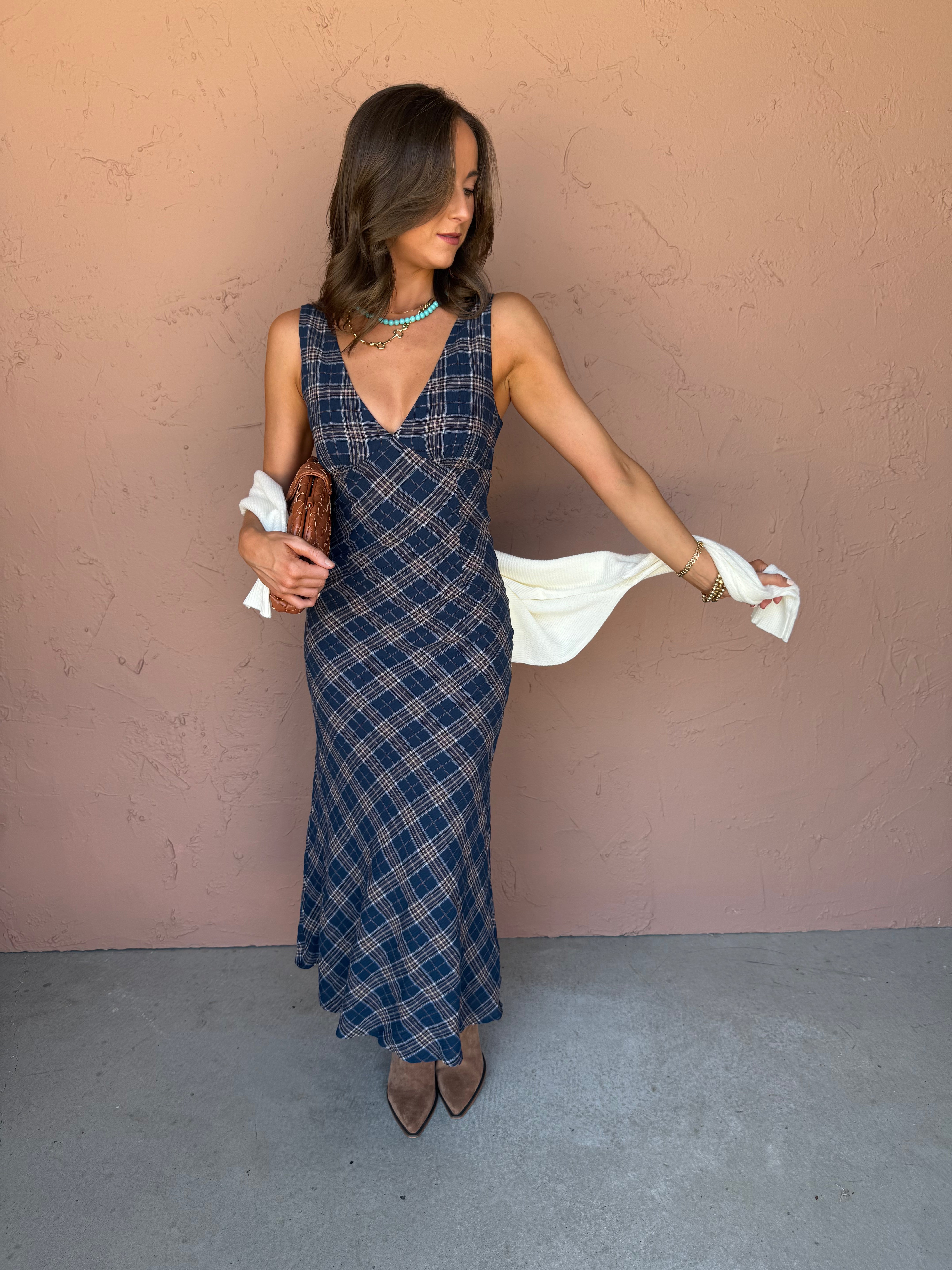 Of Essence Plaid Sleeveless Maxi Dress