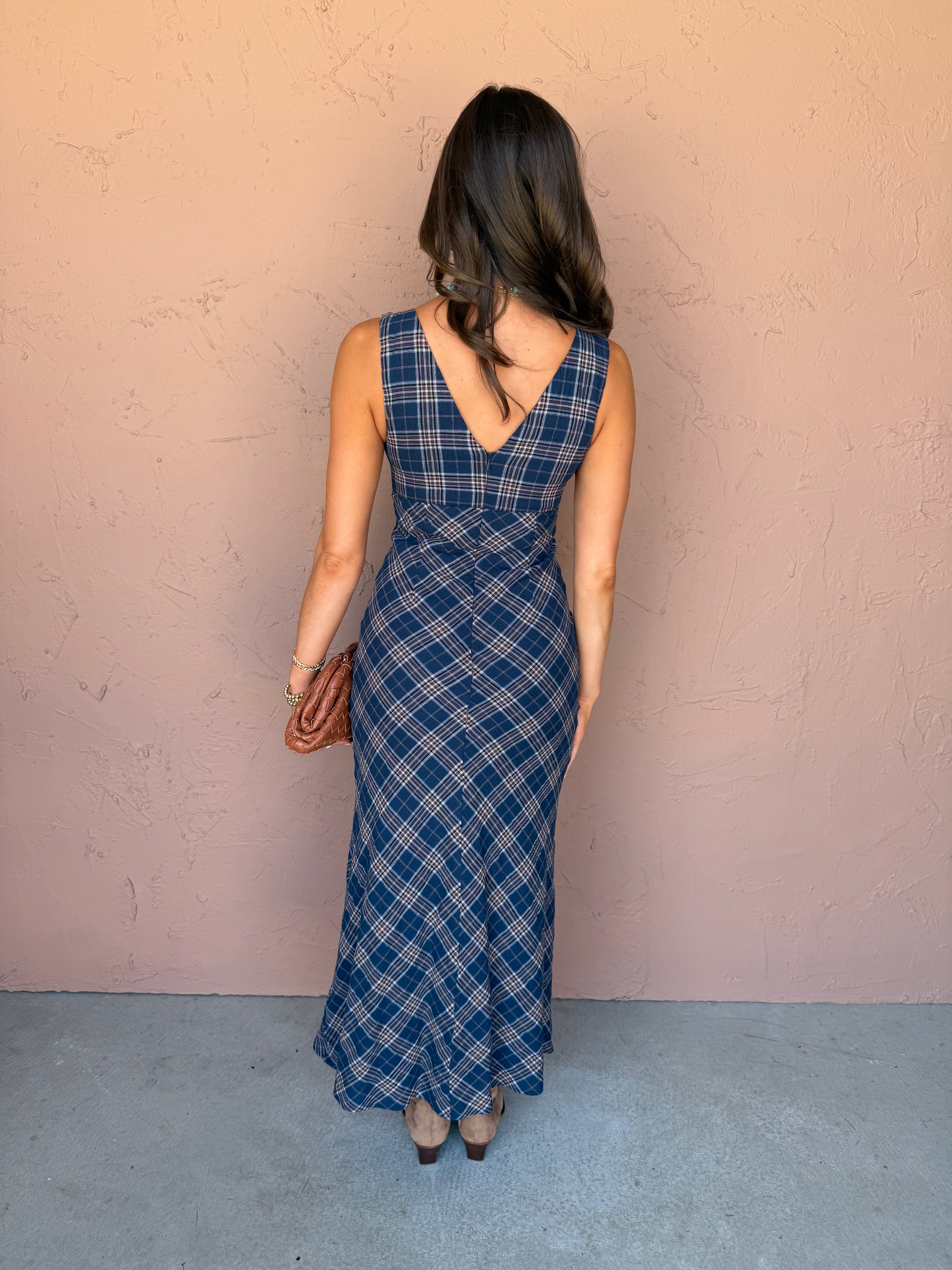 Of Essence Plaid Sleeveless Maxi Dress