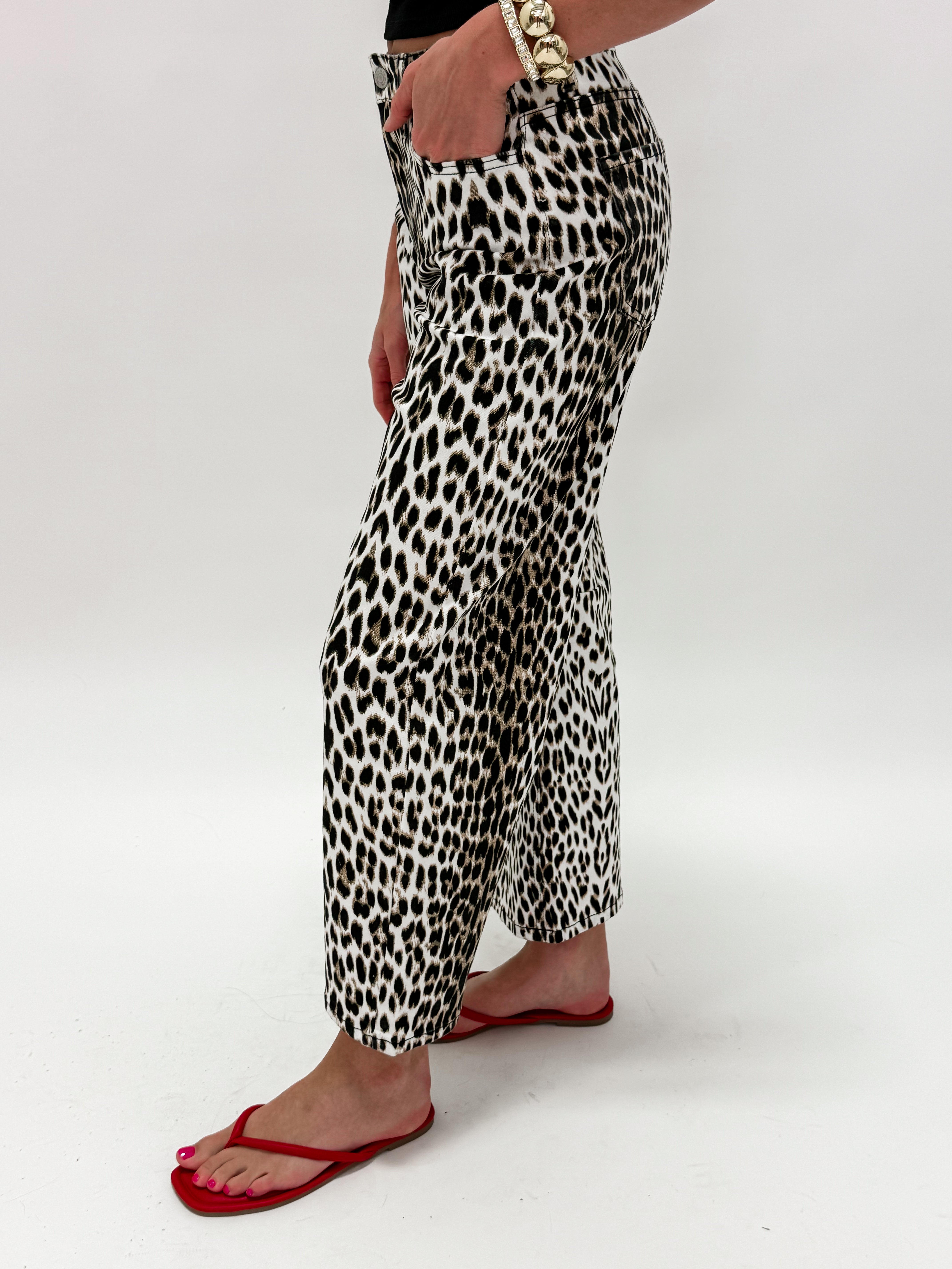 Rory Leopard Barrel Leg Jean