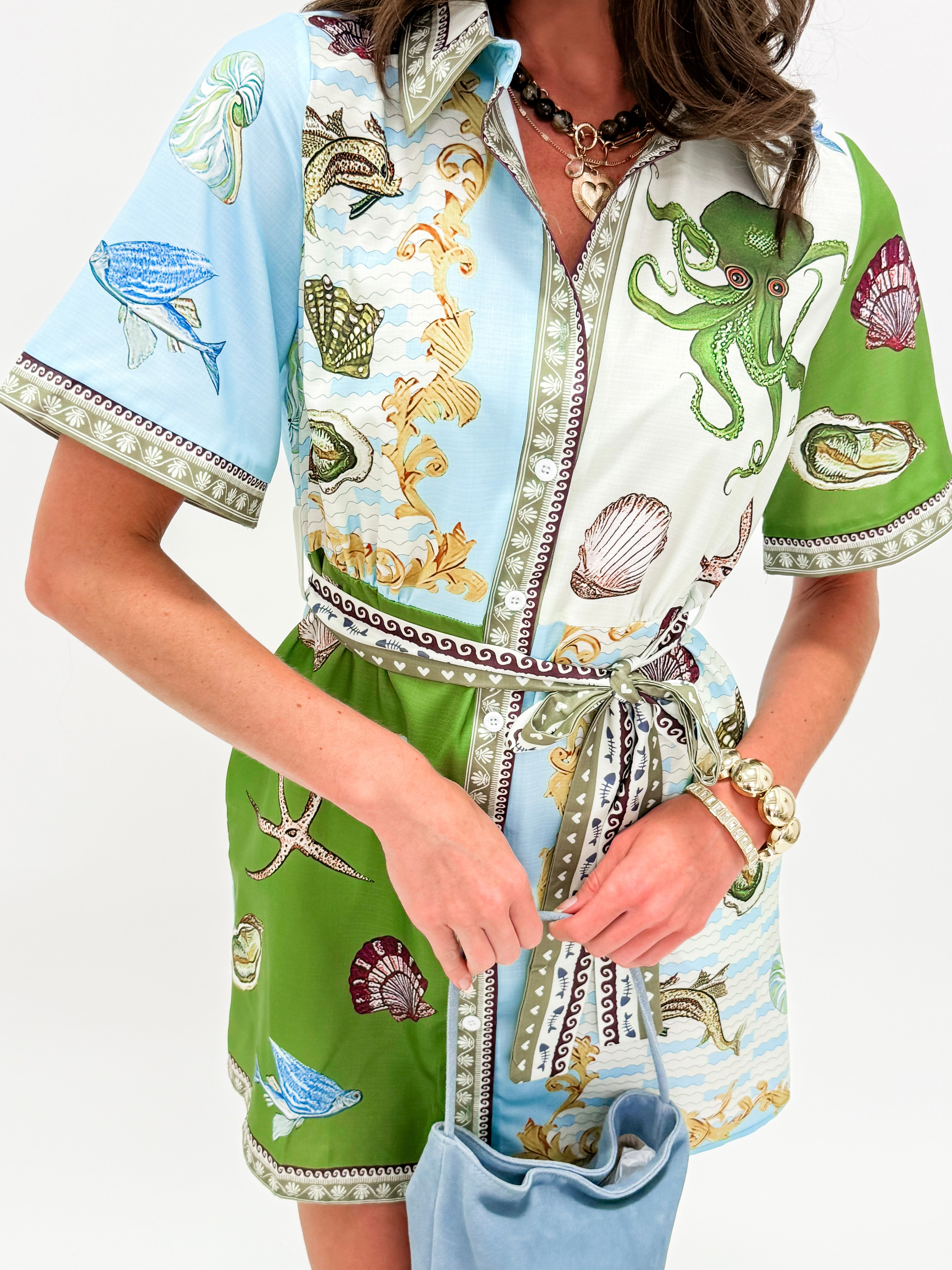 Ocean's Embrace Short Sleeve Shirt Dress
