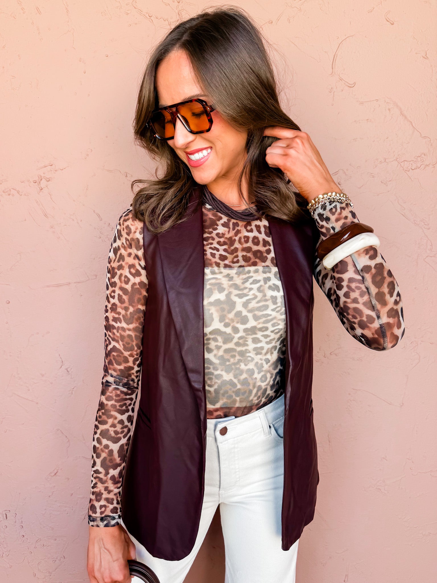 Lena Vegan Leather Open Front Vest