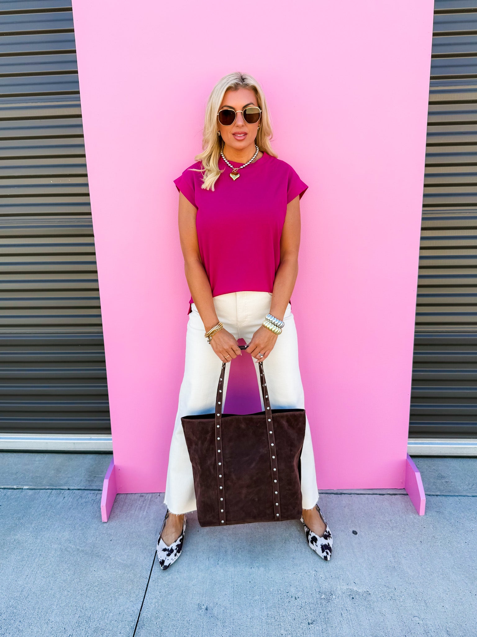 Just Vibing Short Sleeve Top-Magenta