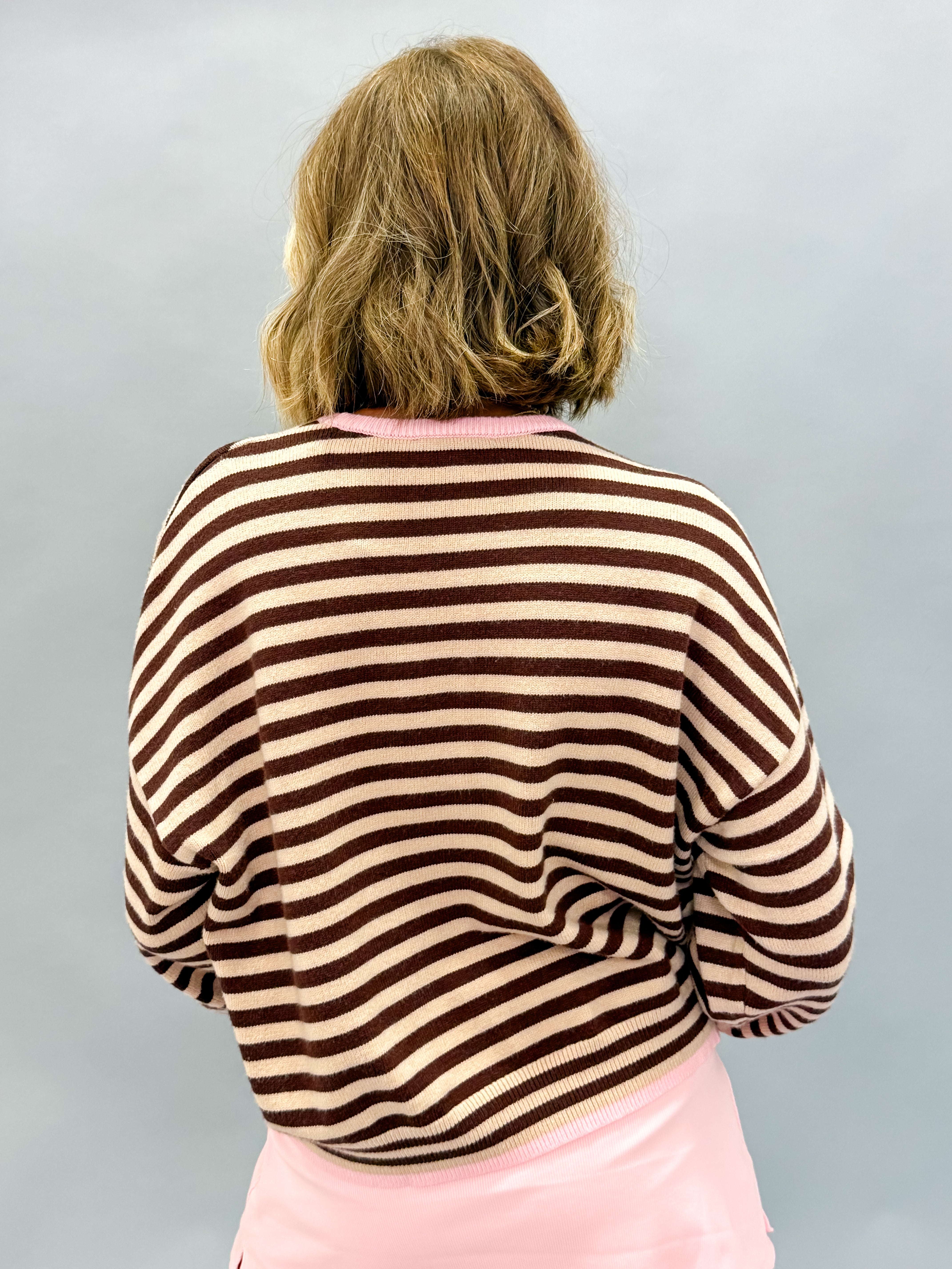Audrey Striped Sweater-Chocolate/Pink