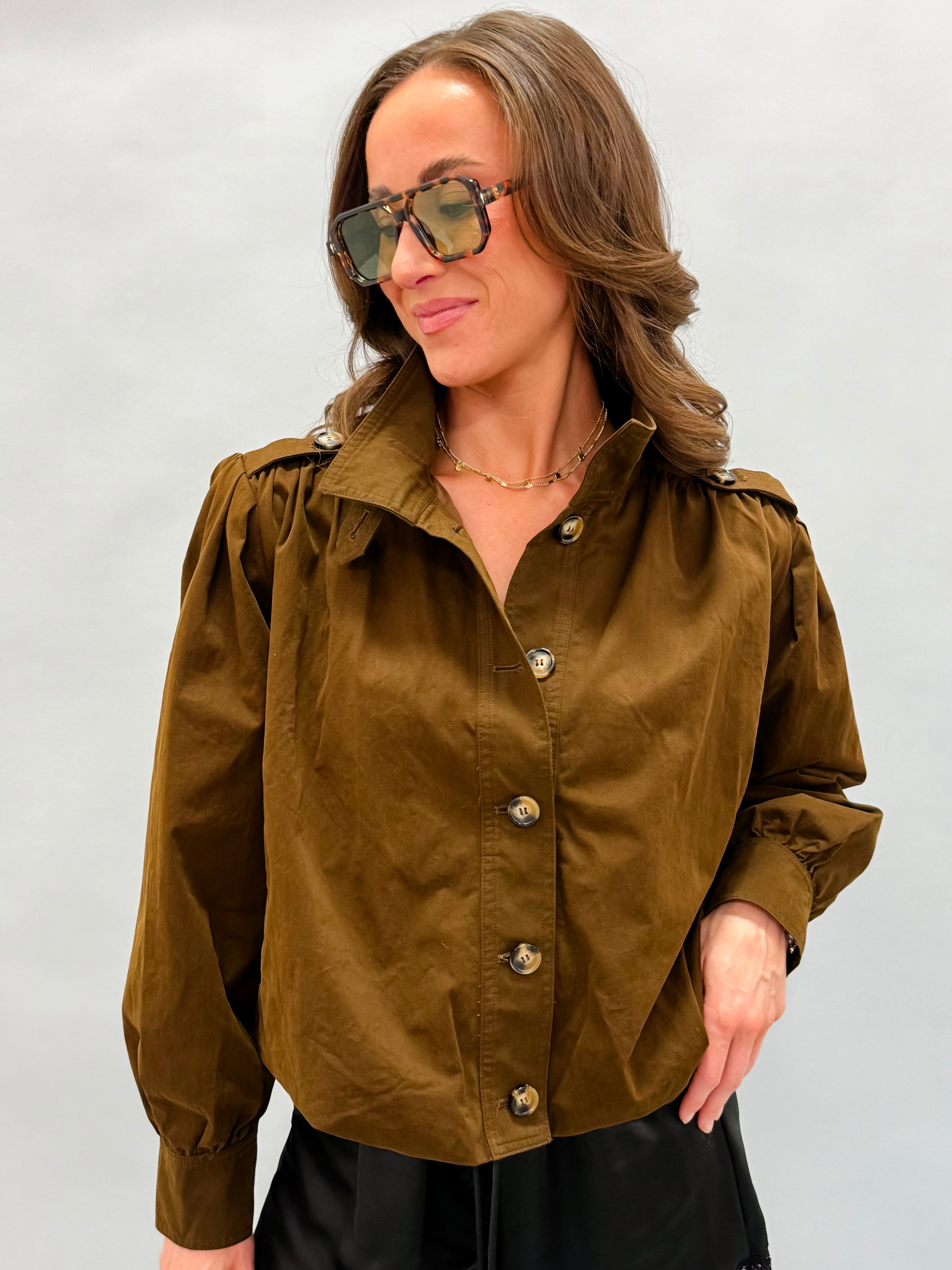 Melinda Collar Gathered Hem Bomber Jacket