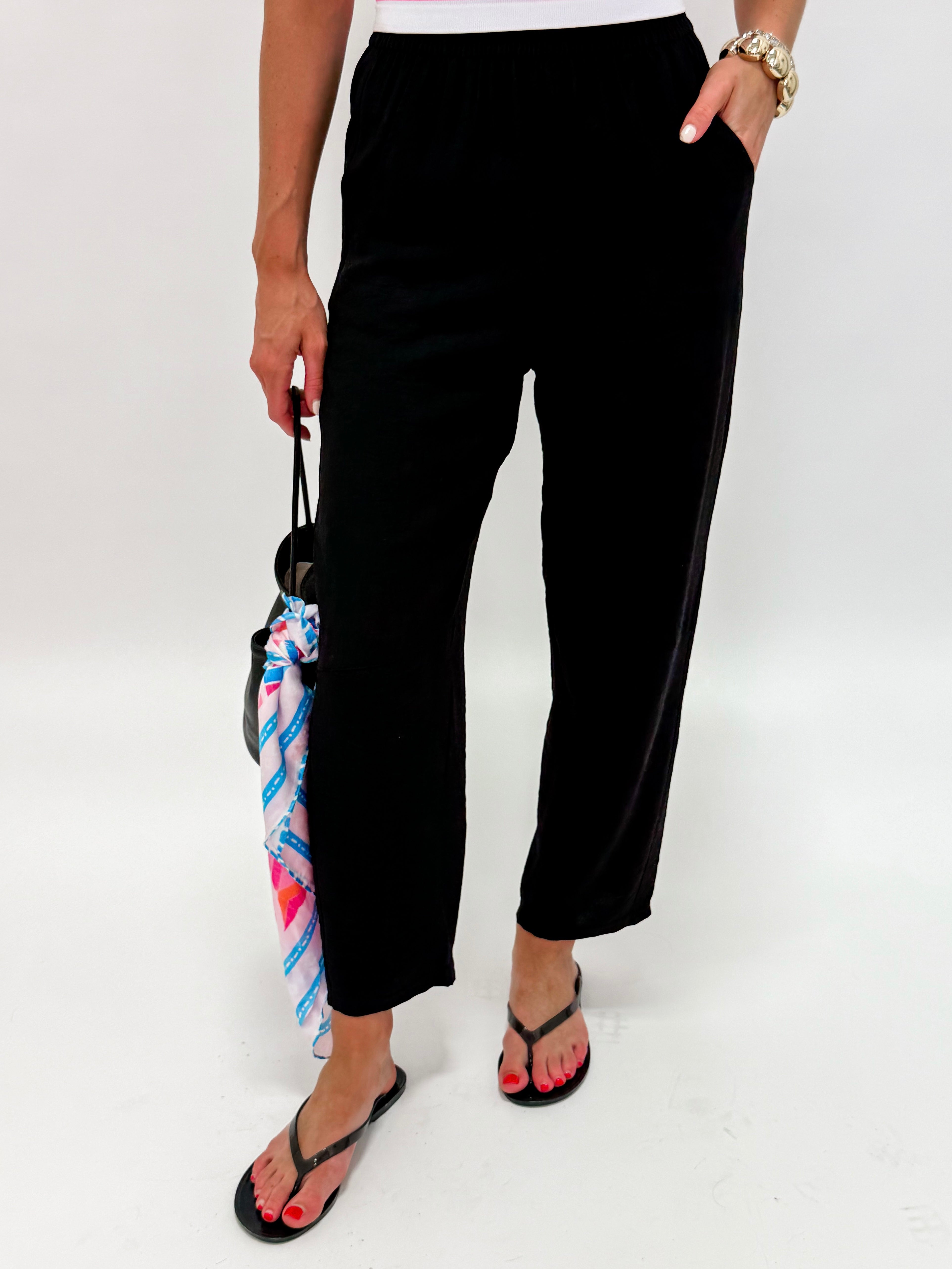 Jackie Linen Blend Pants-Black