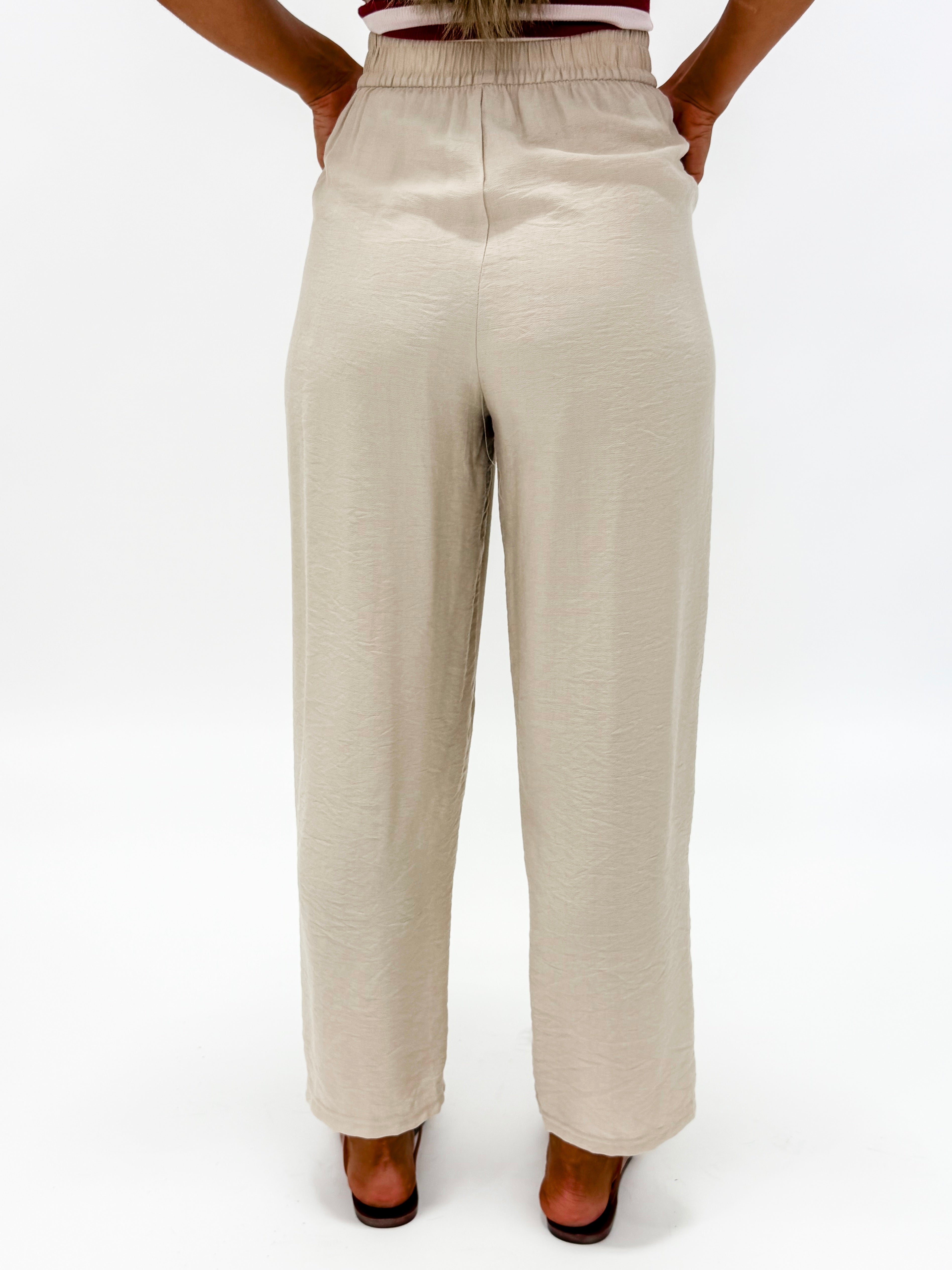 Jackie Linen Blend Pants-Khaki