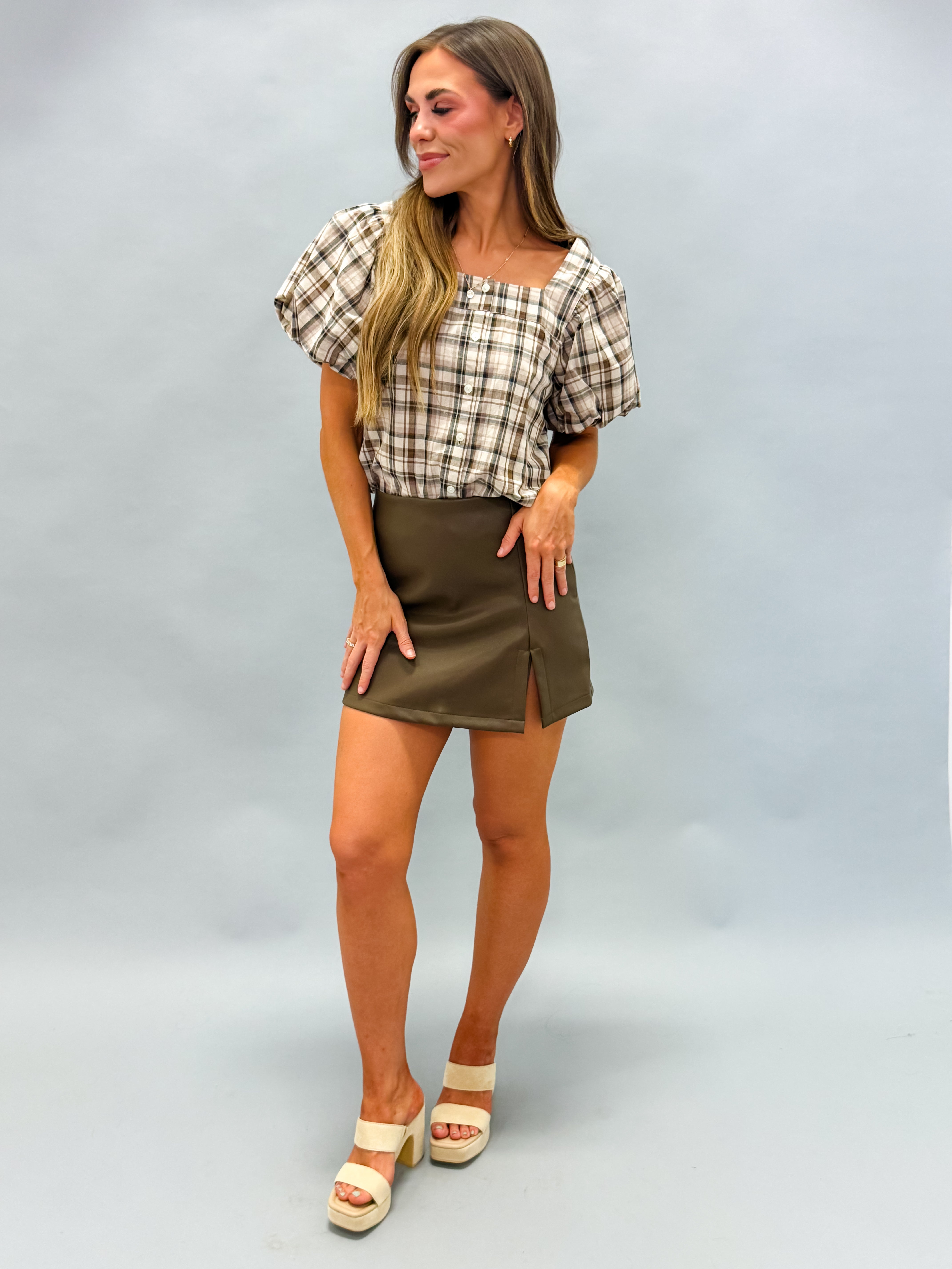 Janis Plaid Bubble Sleeve Top