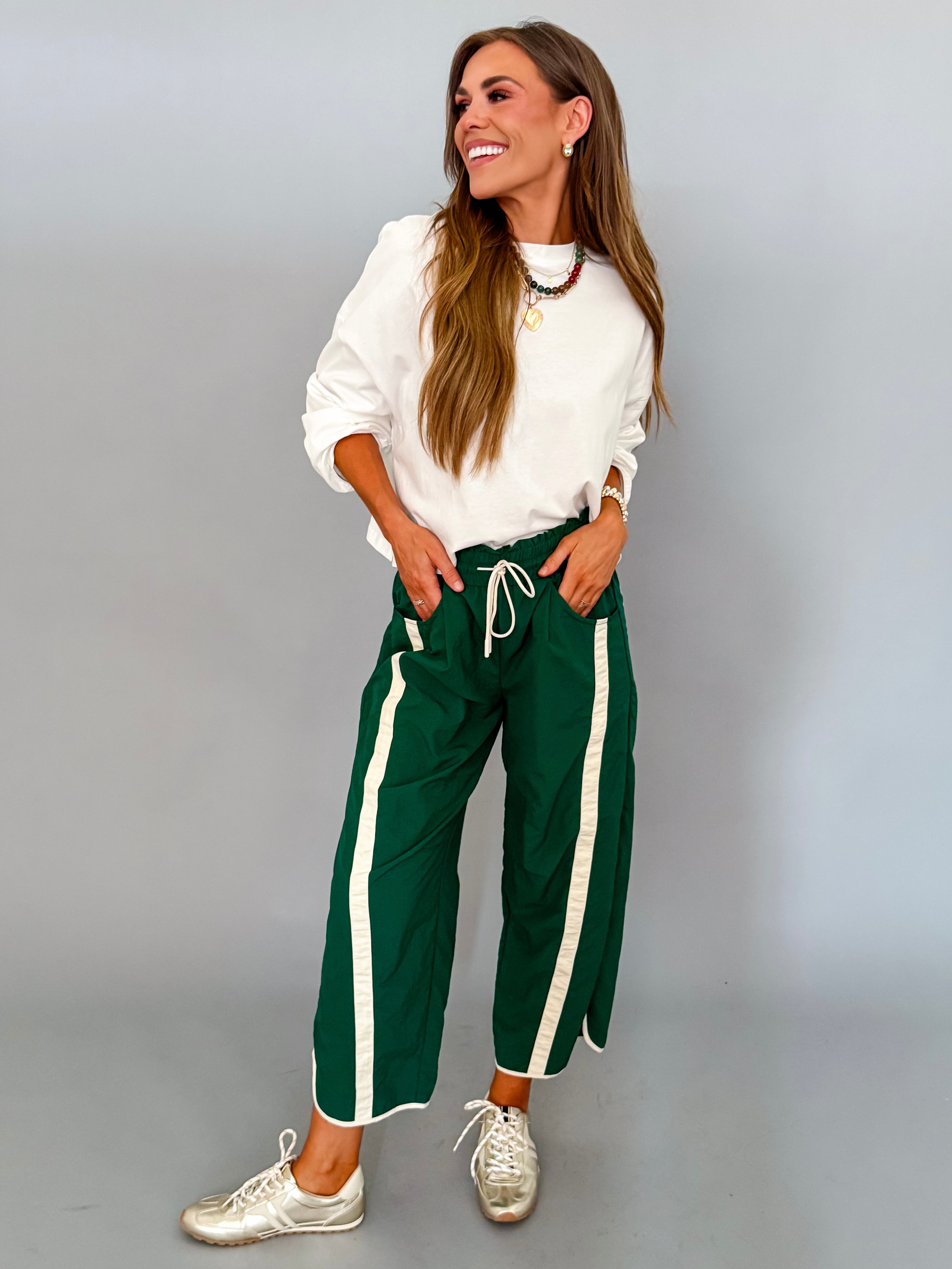 Jasmine Sporty Barrel Pants-Forest
