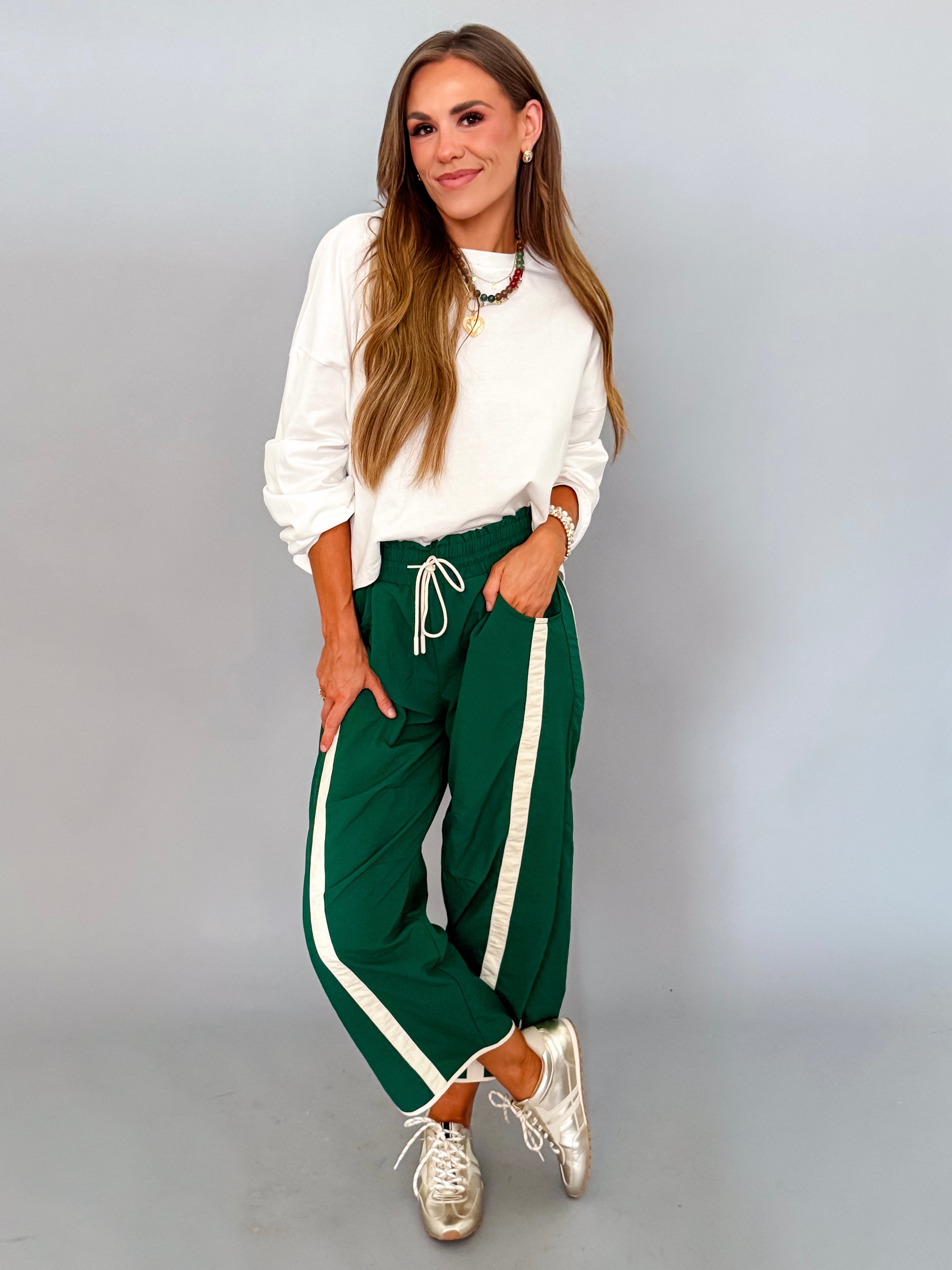 Jasmine Sporty Barrel Pants-Forest